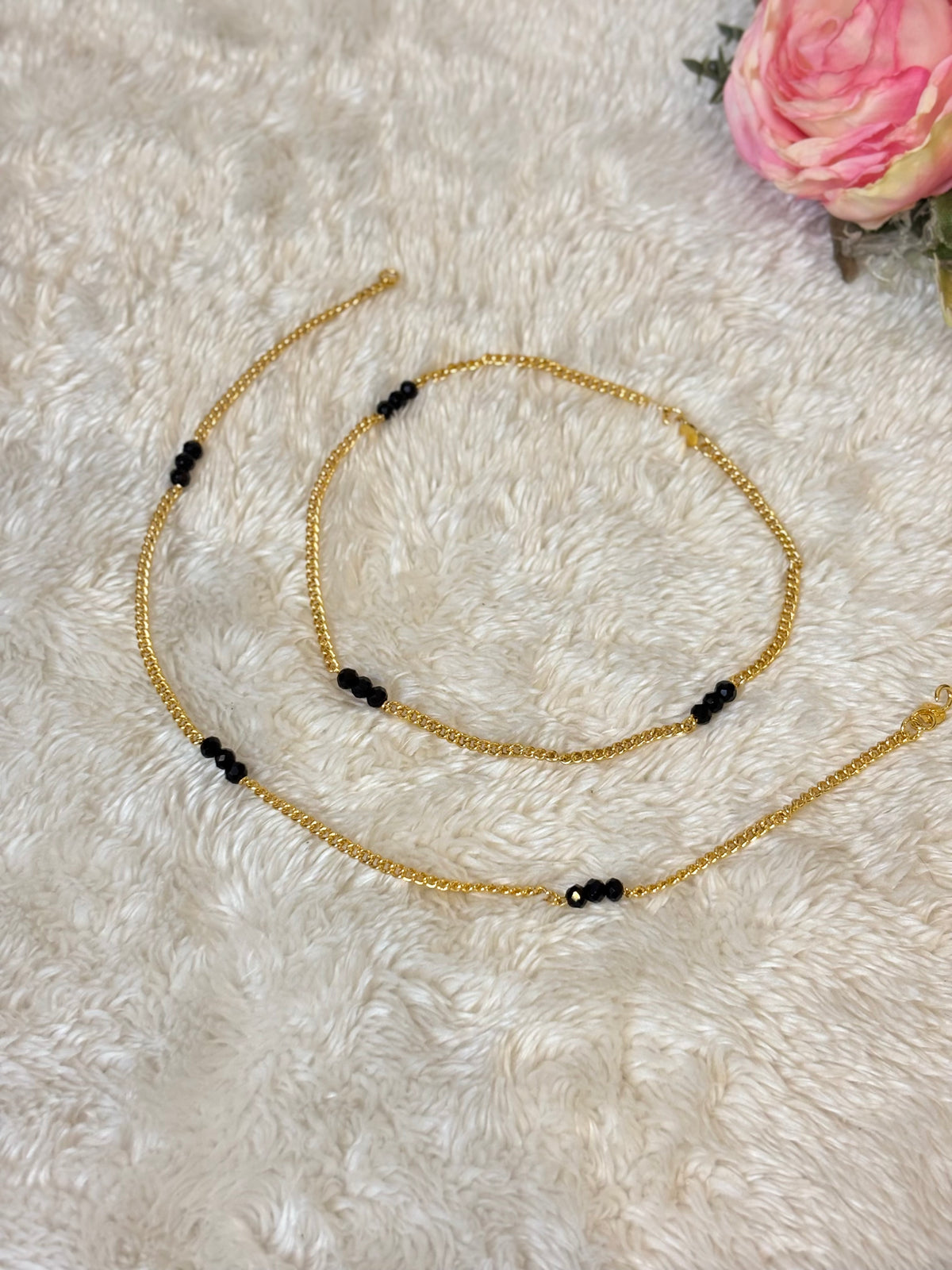 Black Bead Gold Chain Anklet-A012