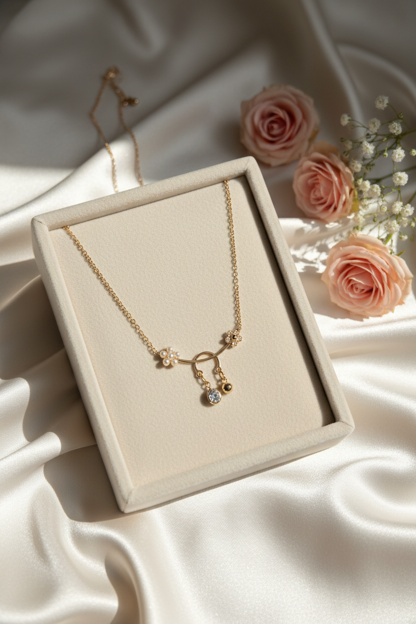 Floral Charm Drop Necklace-C01