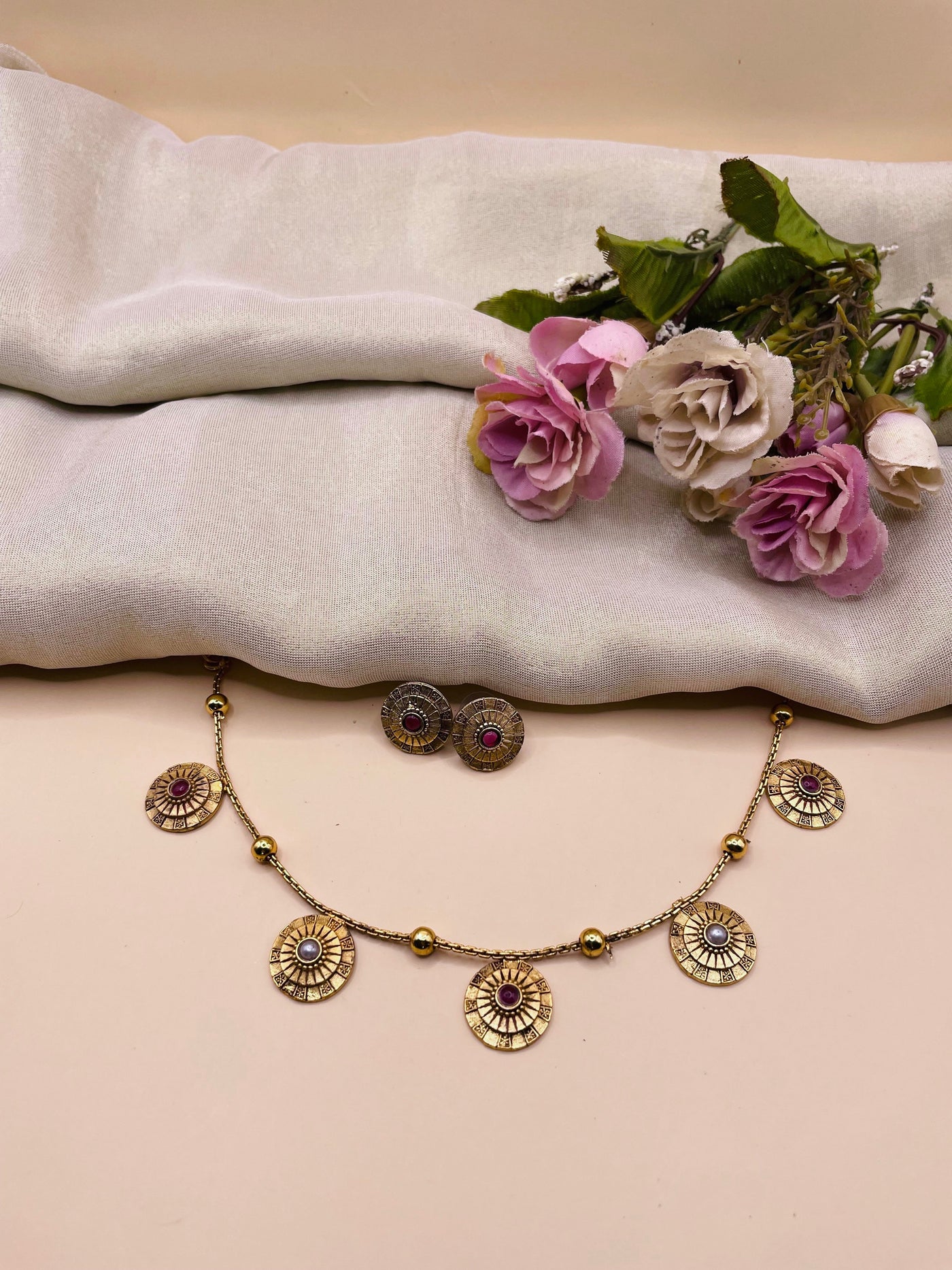 Vintage Dual-Tone Disc Necklace-N031(03)