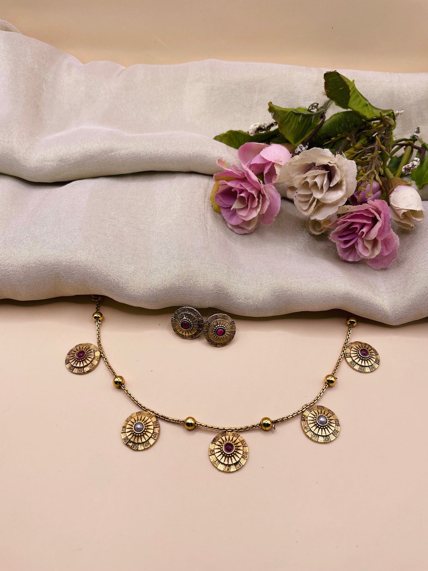 Vintage Dual-Tone Disc Necklace-N031(03)
