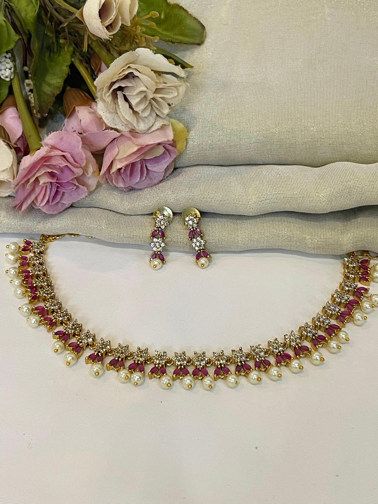Ruby & Pearl Elegance Necklace-AD022