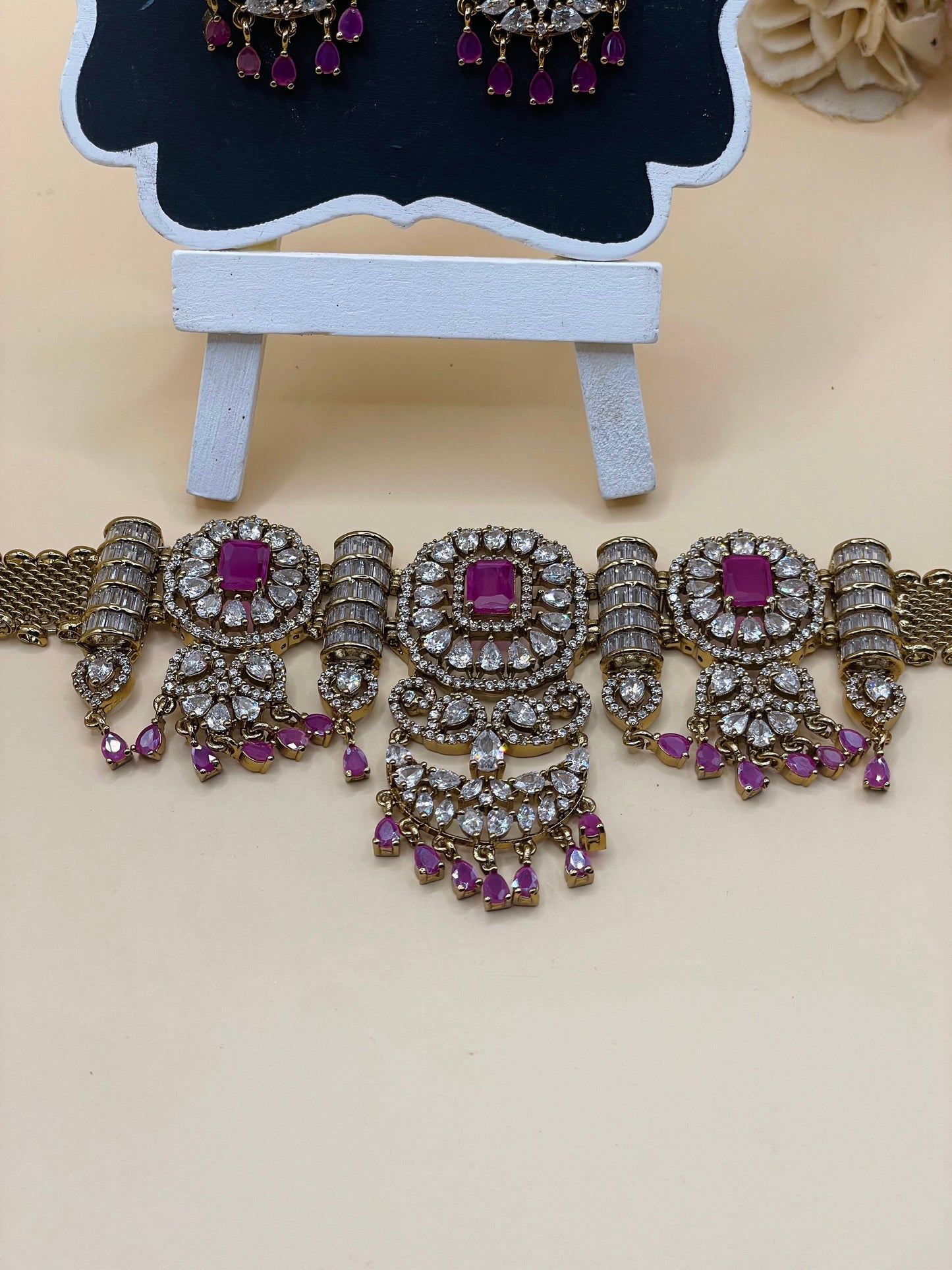 Ruby pink Stone AD Choker