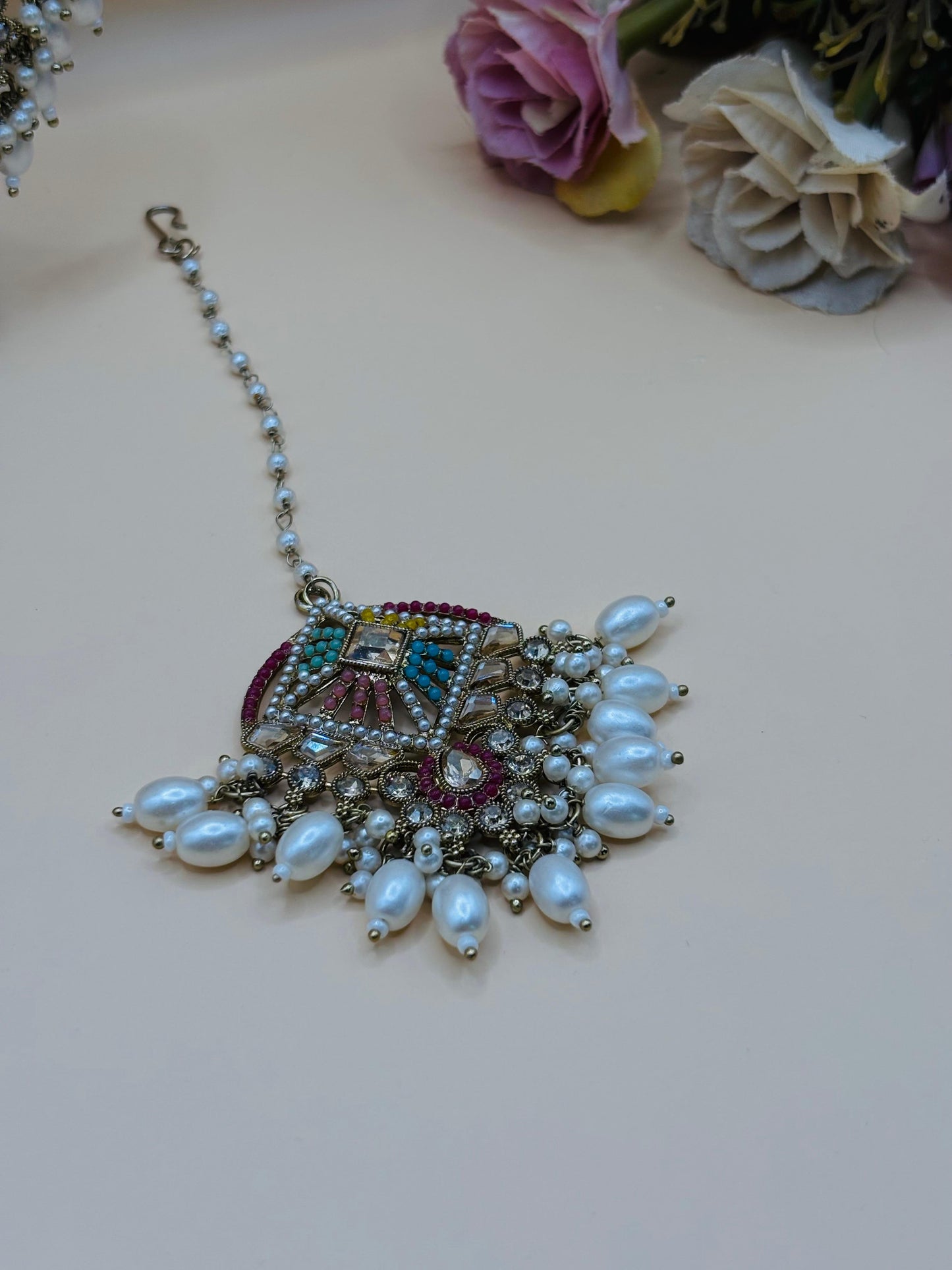 Multicolor Kundan Bridal Jhumka & Maang Tikka Set