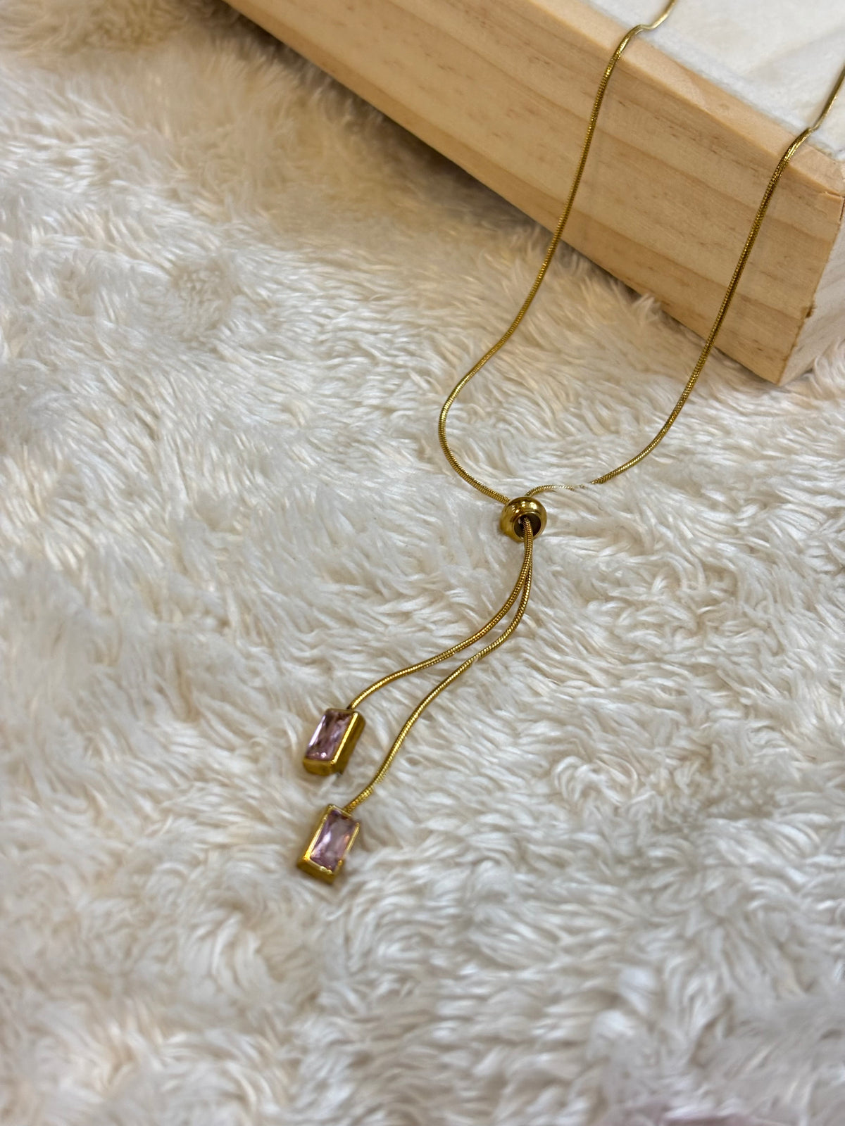 Rose Quartz Drop Lariat-C015