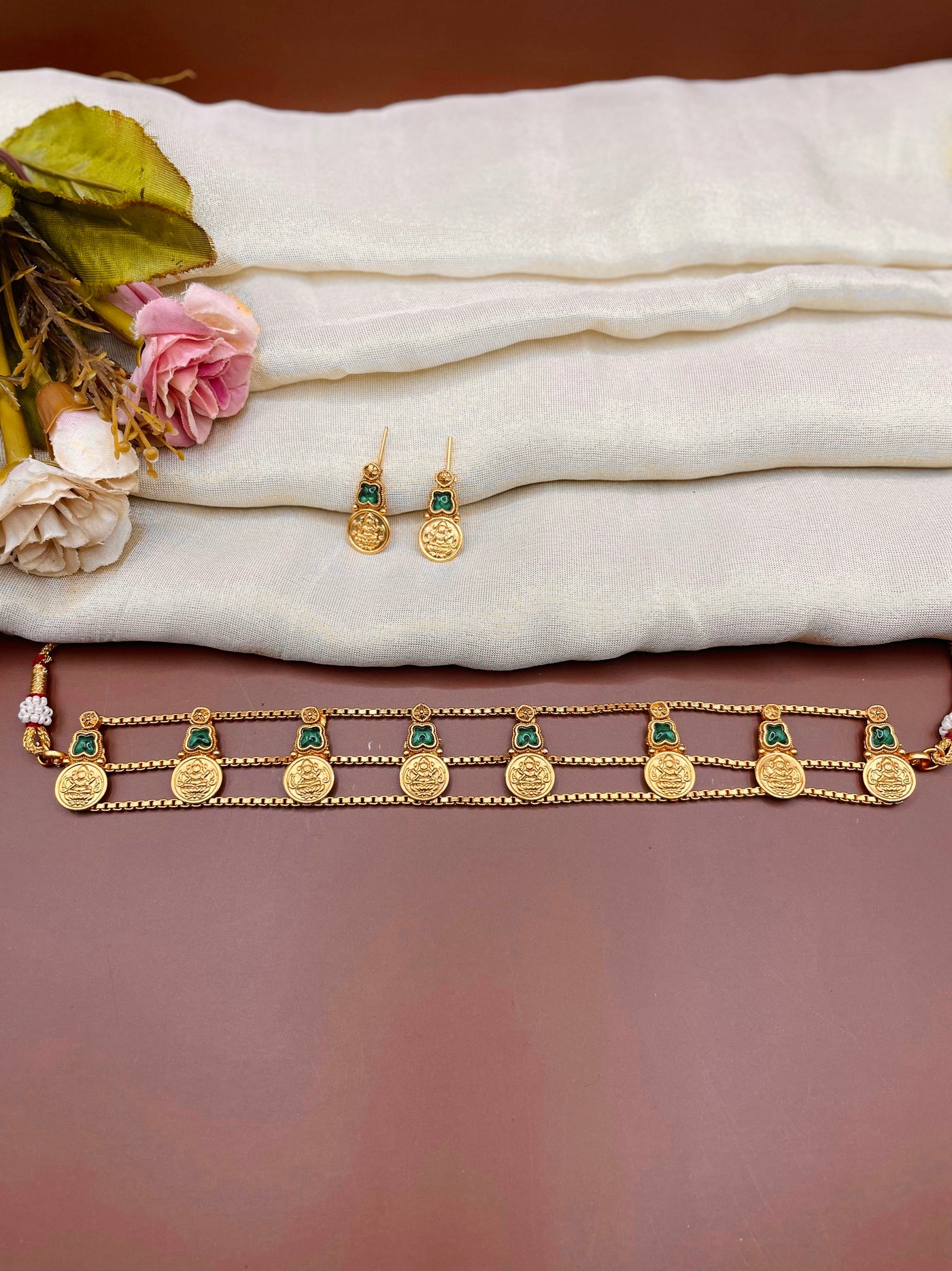 Coin Motif Emerald Choker-CHN7(01)