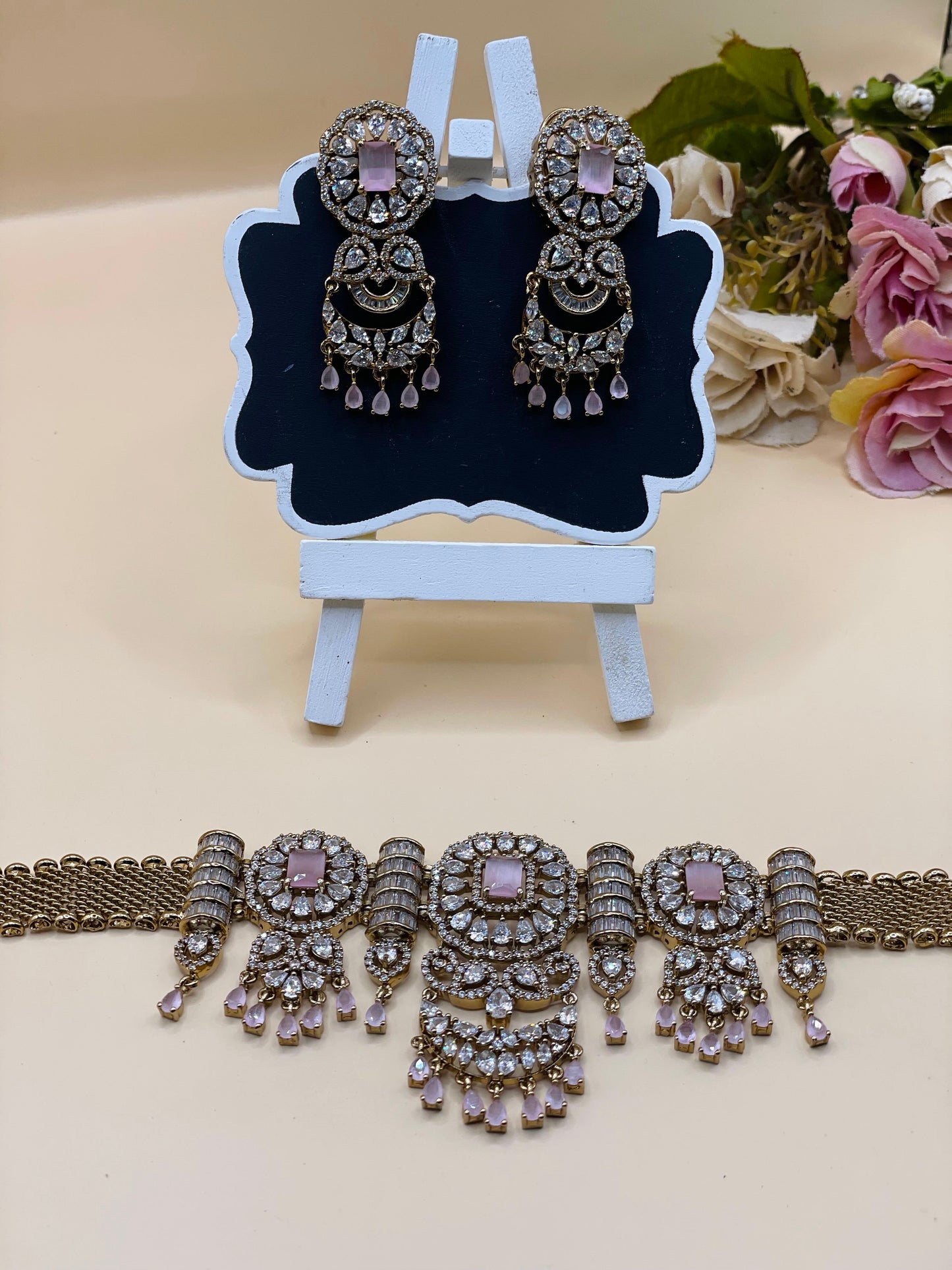 Baby Pink Stone AD Choker