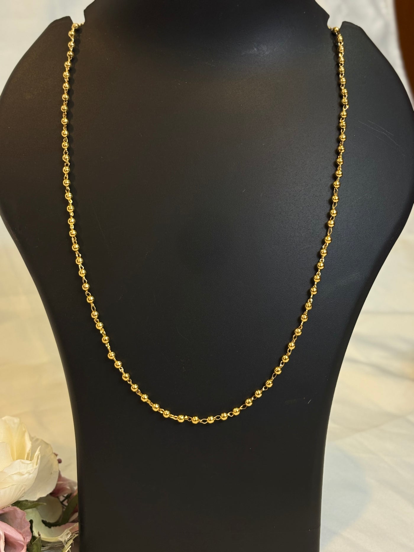 Minimal Gold Beaded Chain Necklace-Nk01