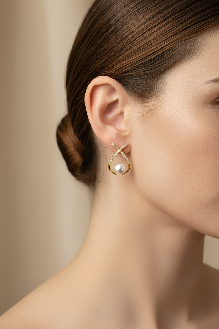 Pearl Twist Stud Earrings-E06