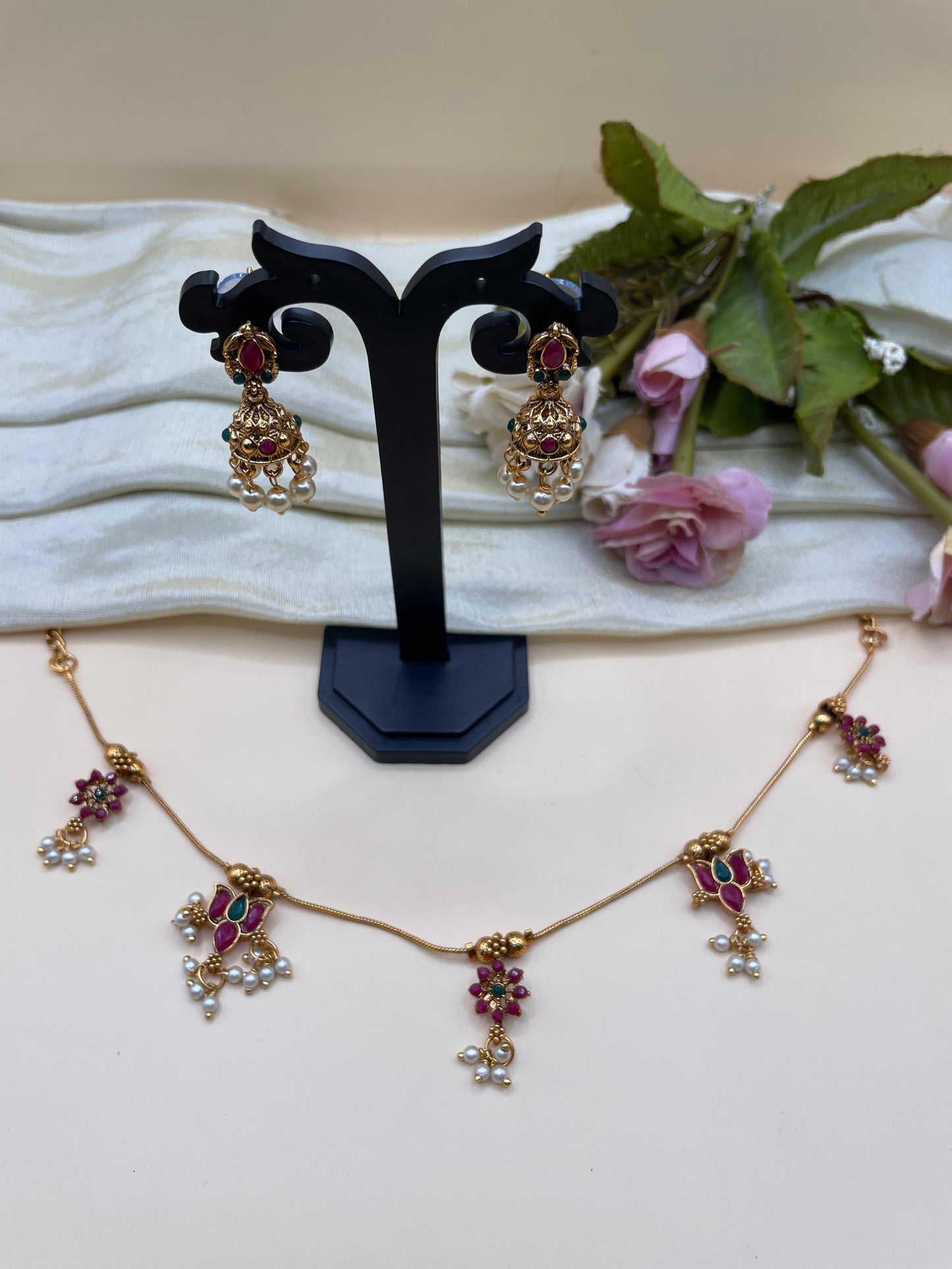 Ruby & Green Stone Necklace
