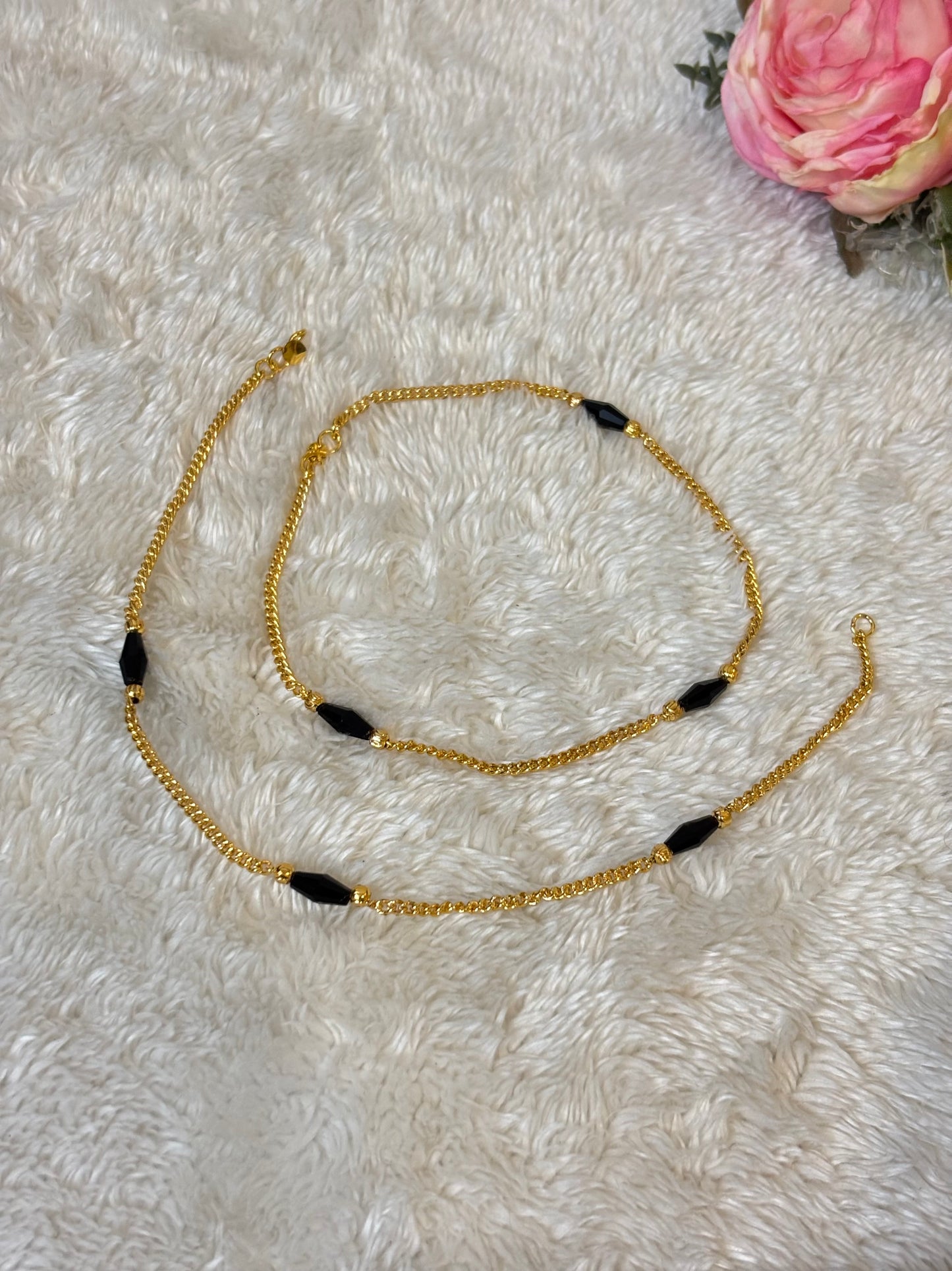 Black Crystal Anklet-A014
