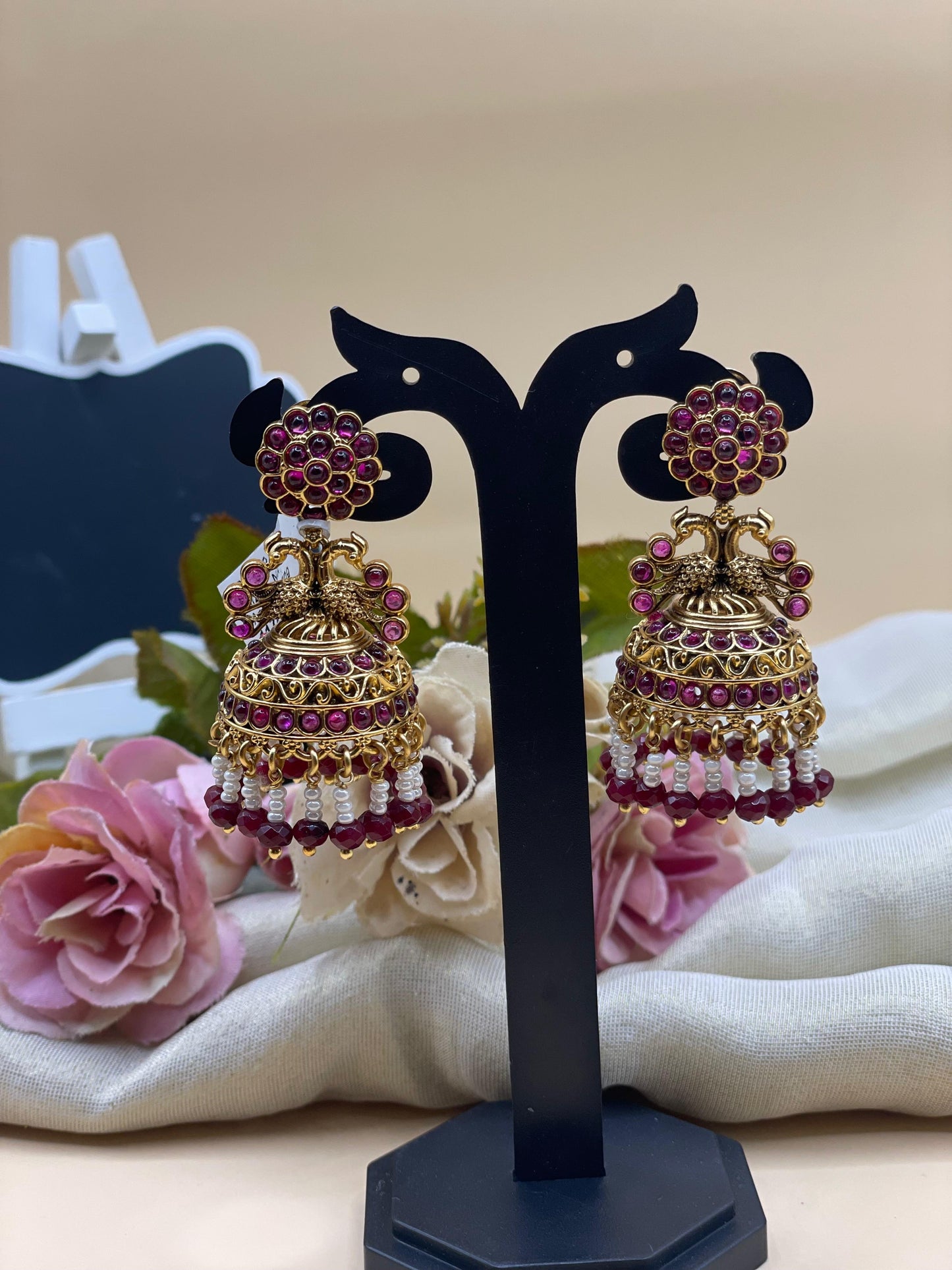 Ruby Floral Jhumka Earrings-J004