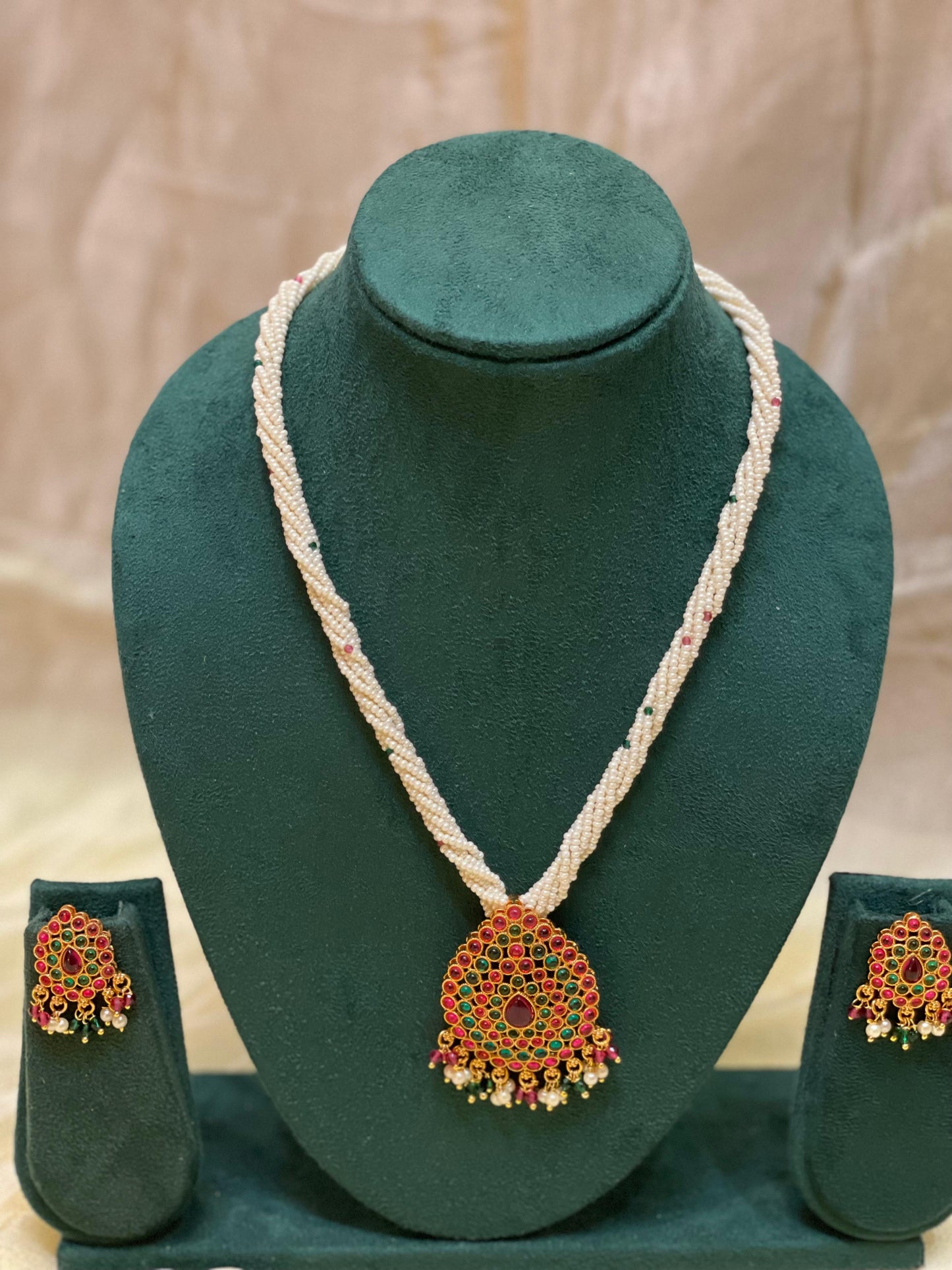 Ruby-Emerald Harmony Pearl Necklace-N019(03)
