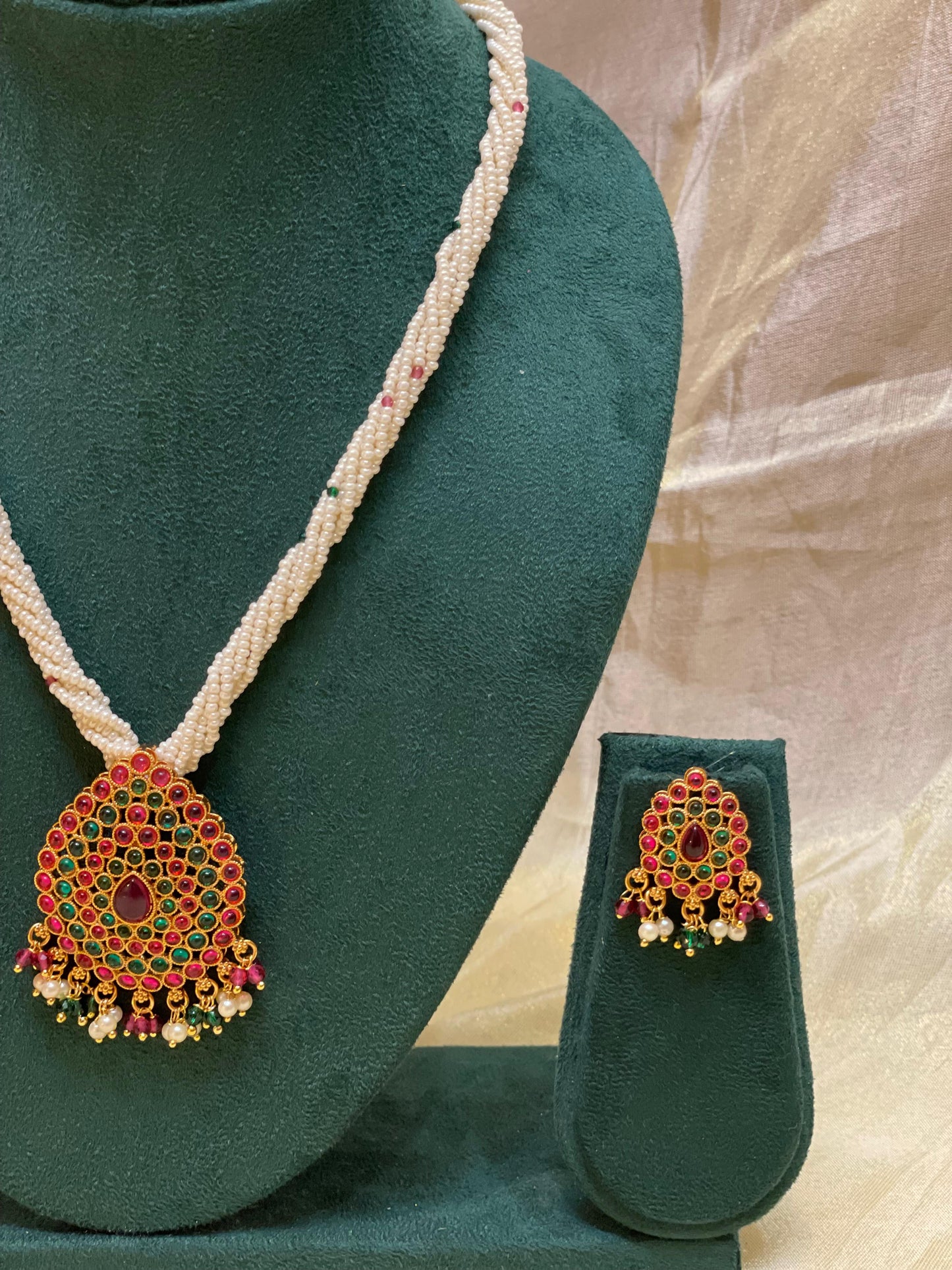 Ruby-Emerald Harmony Pearl Necklace-N019(03)