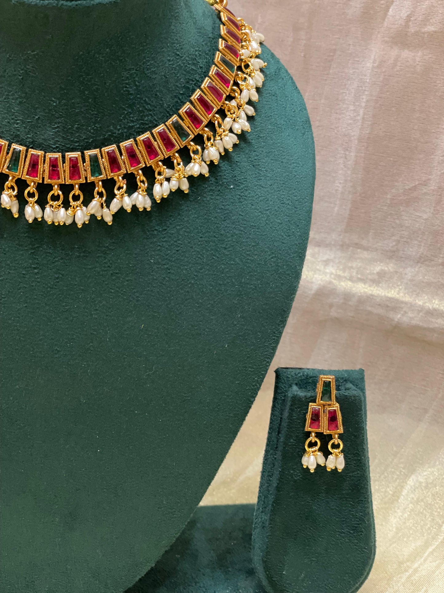 Emerald-Ruby Cascade Choker Set-CH013(02)