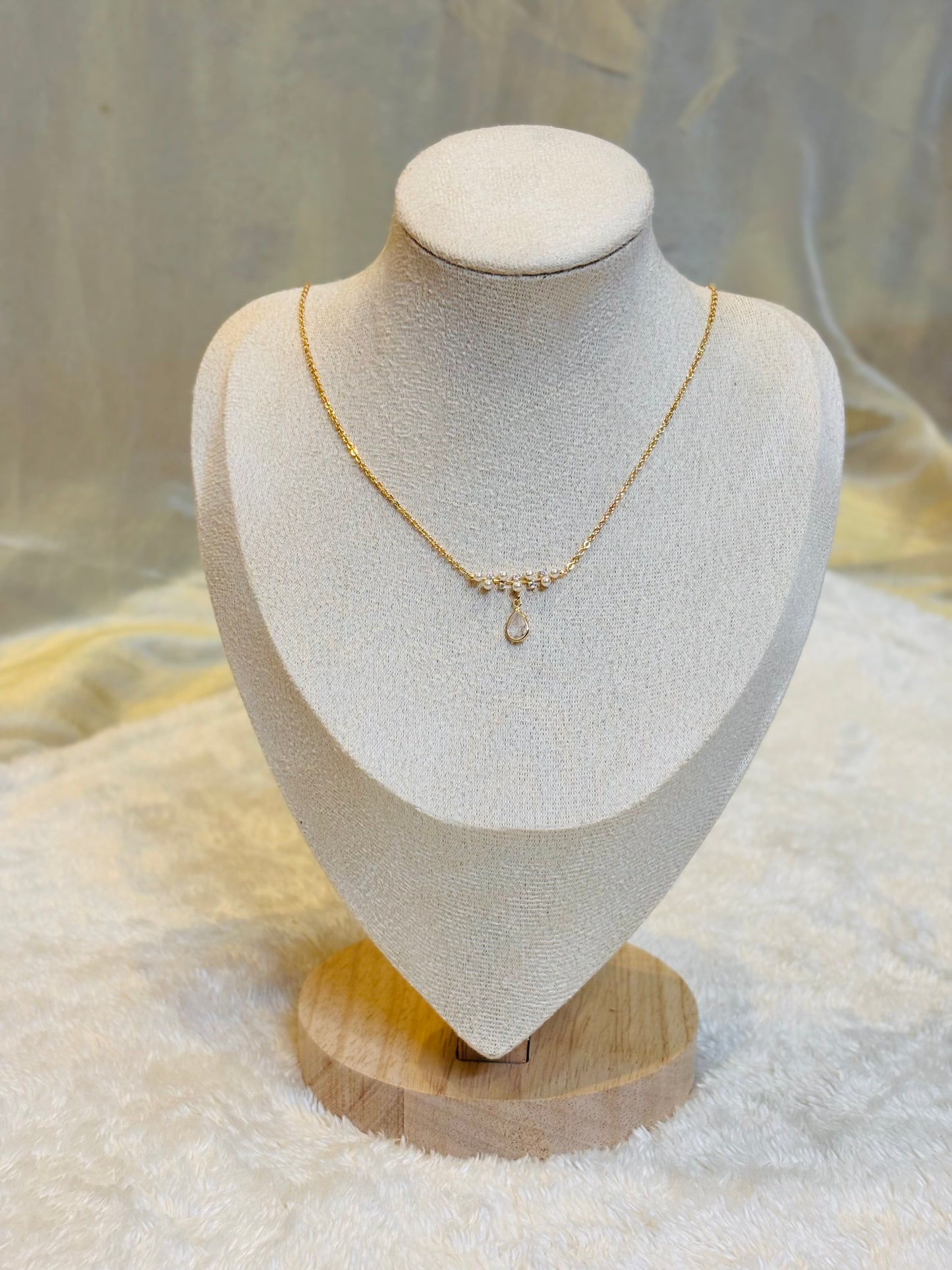 Pearl Drop Charm Necklace-C01