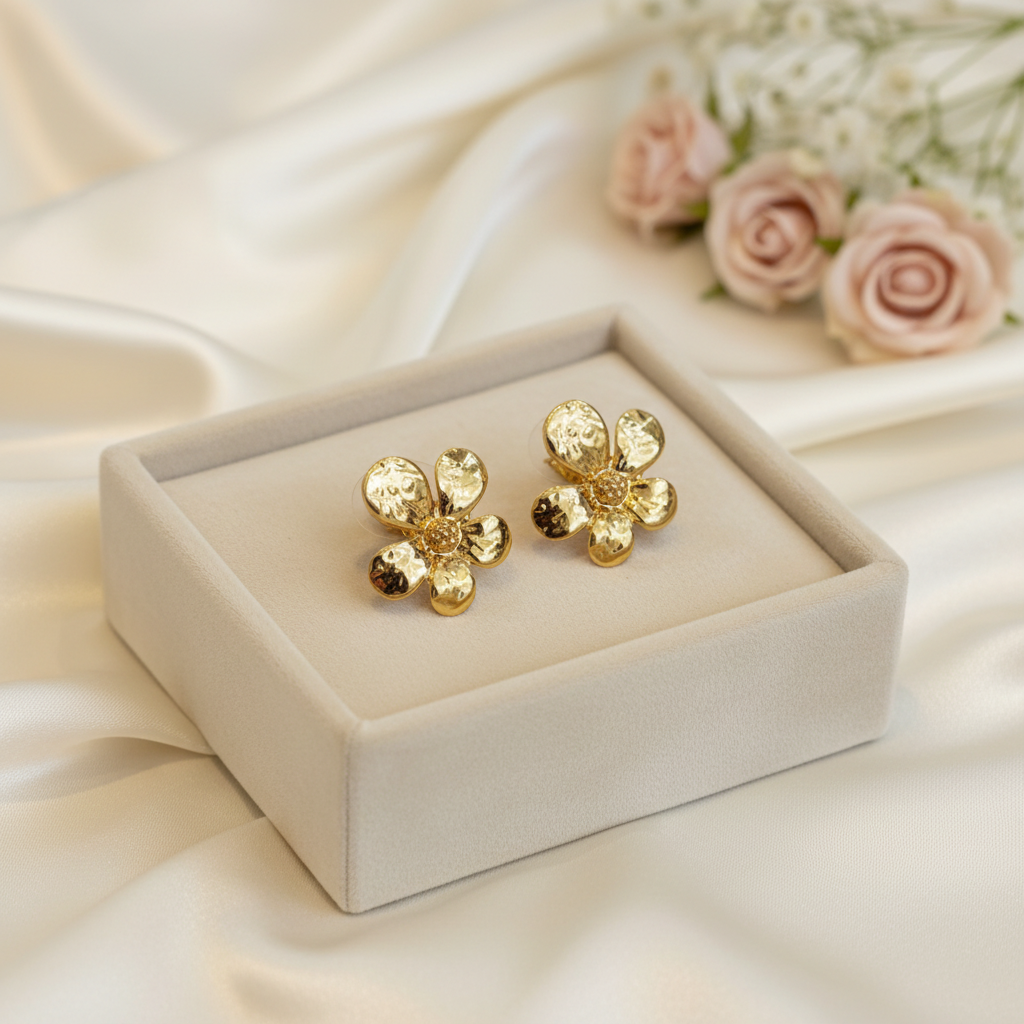 Golden Blossom Statement Studs-E017