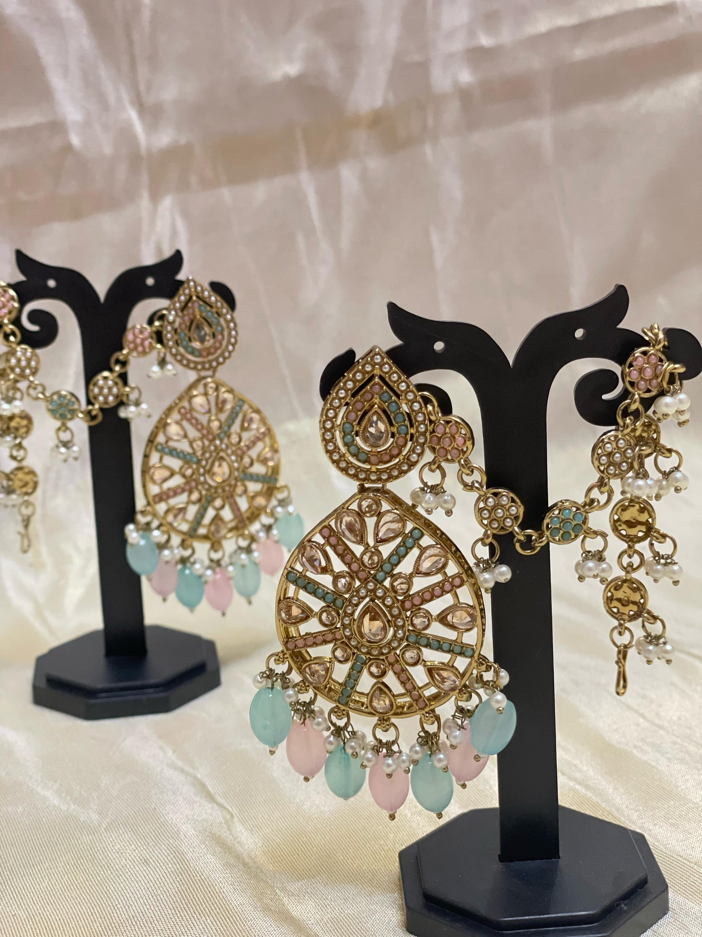 Pastel kundan chandbali earrings - E001(02)