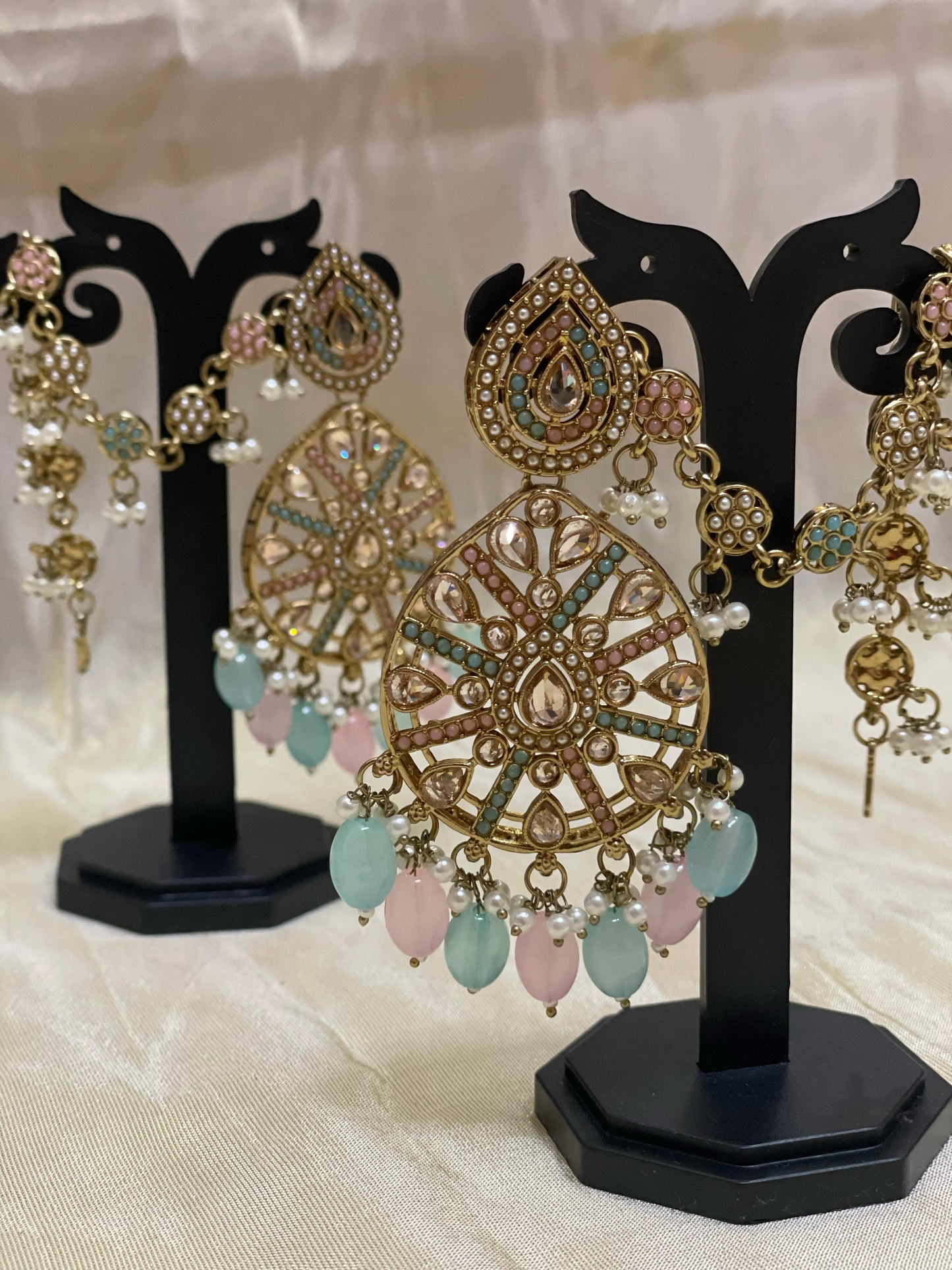 Pastel kundan chandbali earrings - E001(02)