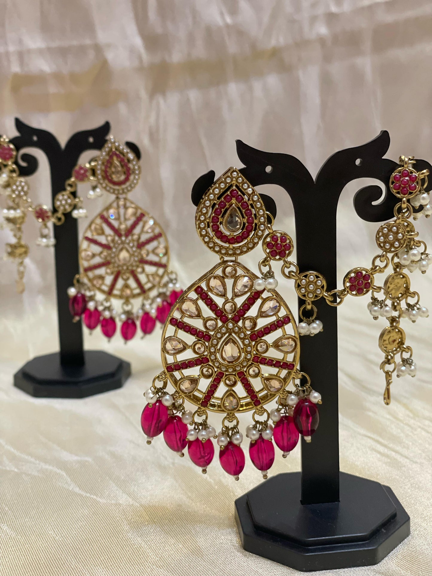 Pink chandbali earrings