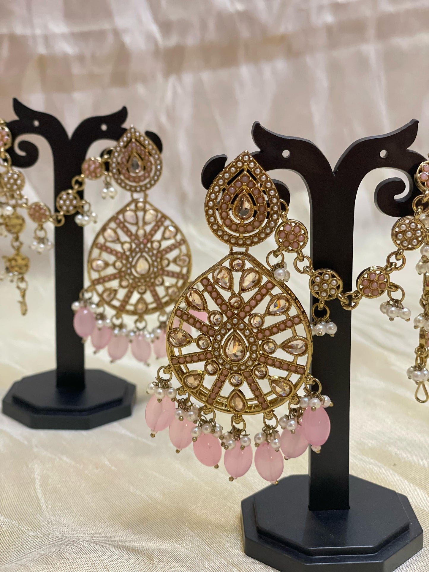 Pink kundan chandbali earrings- E001(05)