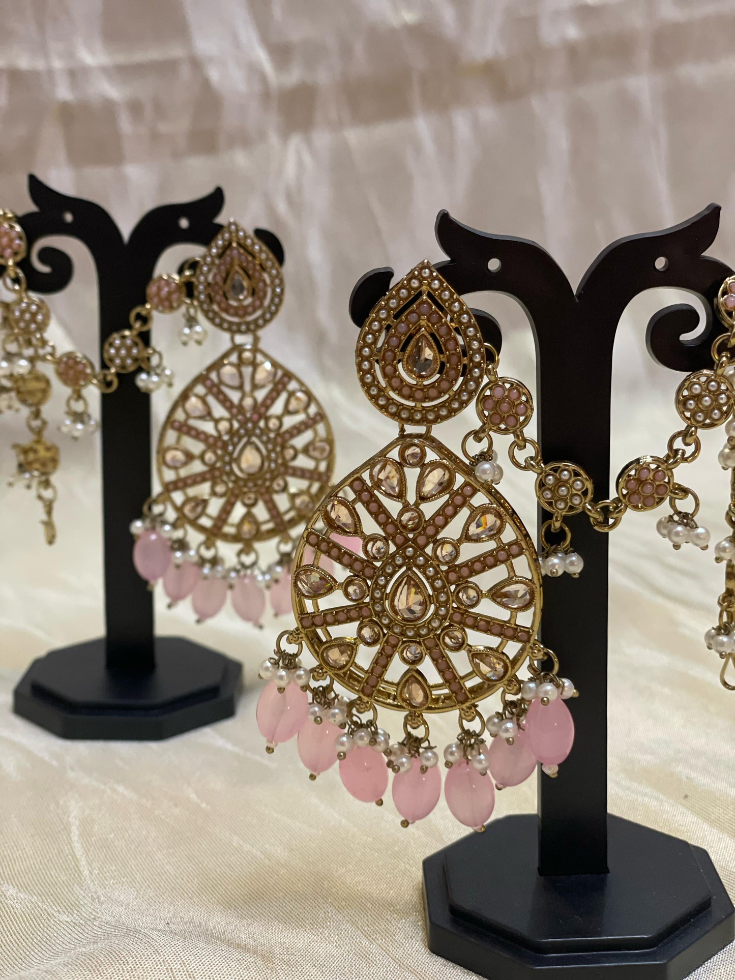 Pink kundan chandbali earrings- E001(05)