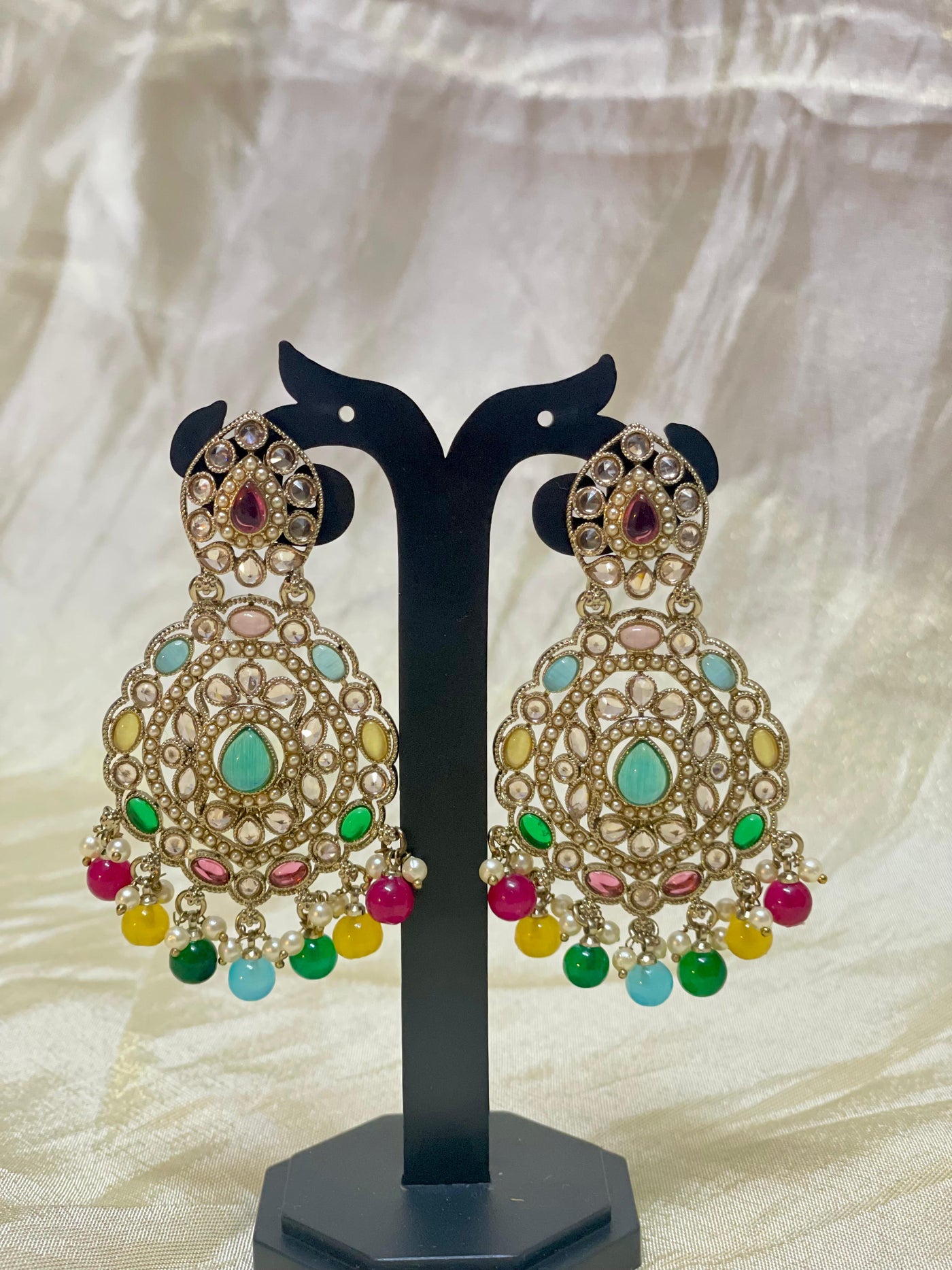 Multicolor Kundan Chandbali Earrings -E005(02)