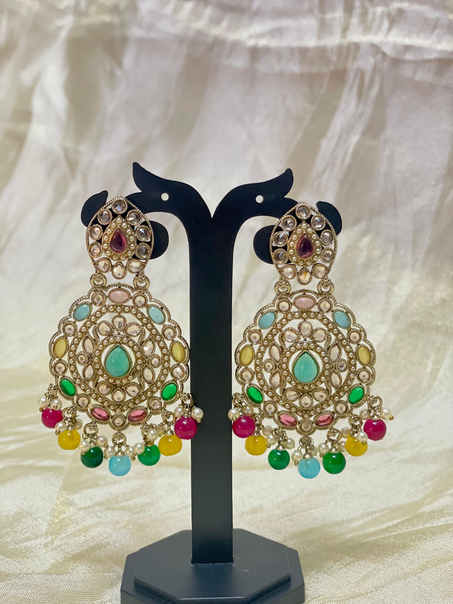 Multicolor Kundan Chandbali Earrings -E005(02)