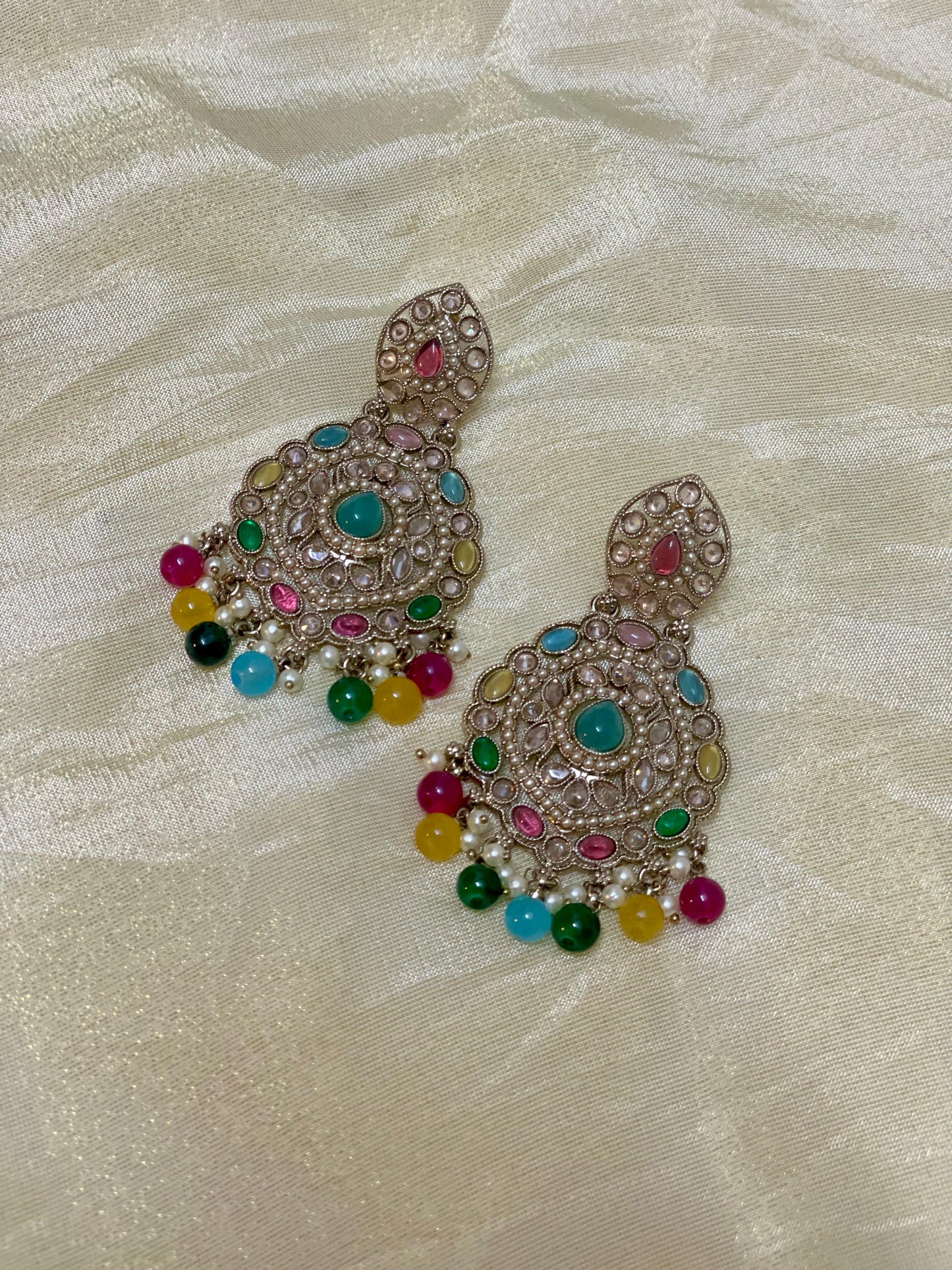Multicolor Kundan Chandbali Earrings -E005(02)