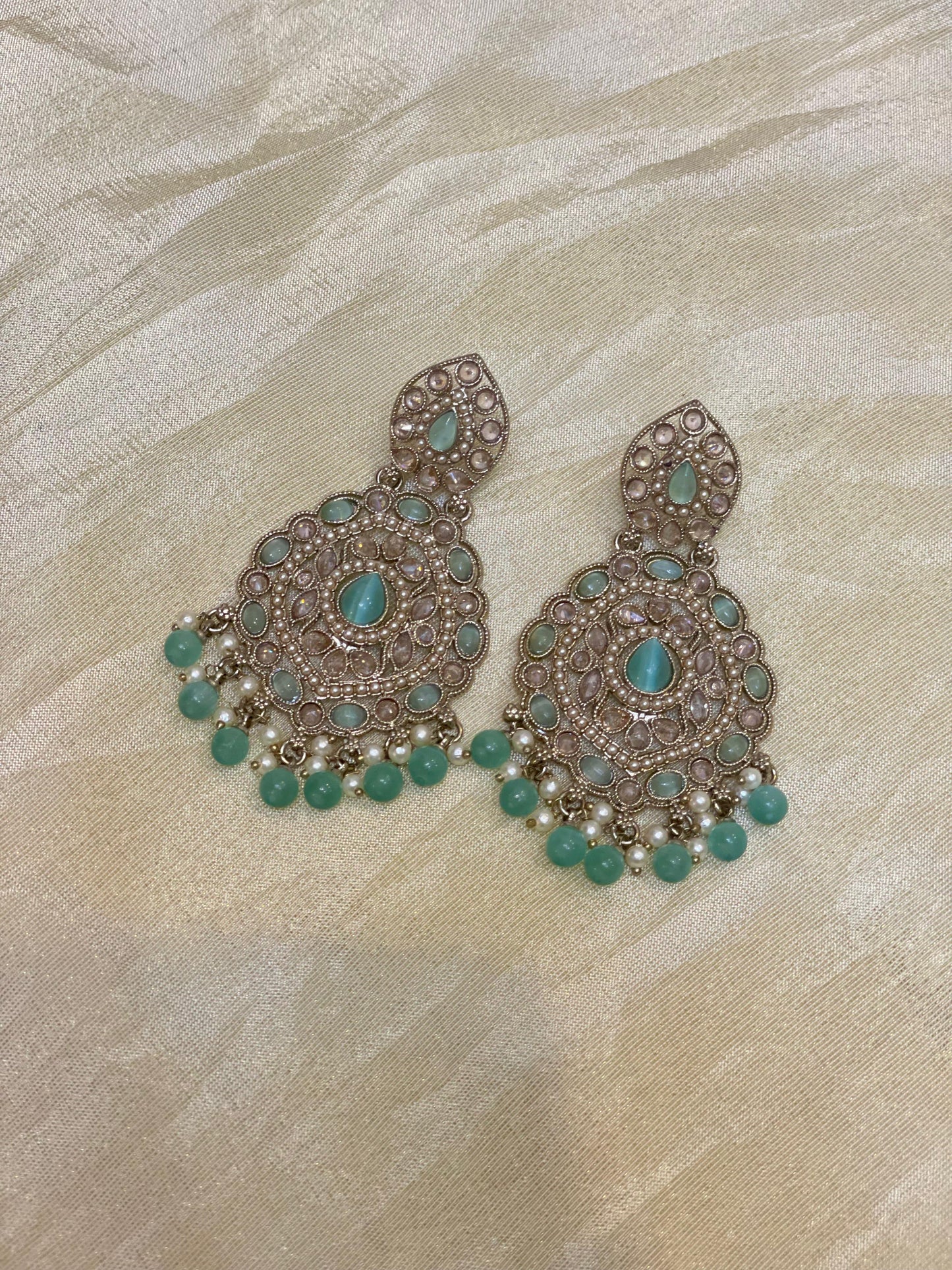 Mint Green Kundan Chandbali Earrings-E005(03)