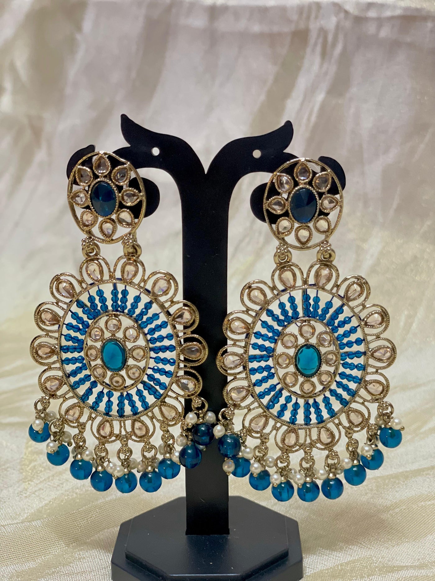 Blue Kundan Chandbali Earrings -E004(02)
