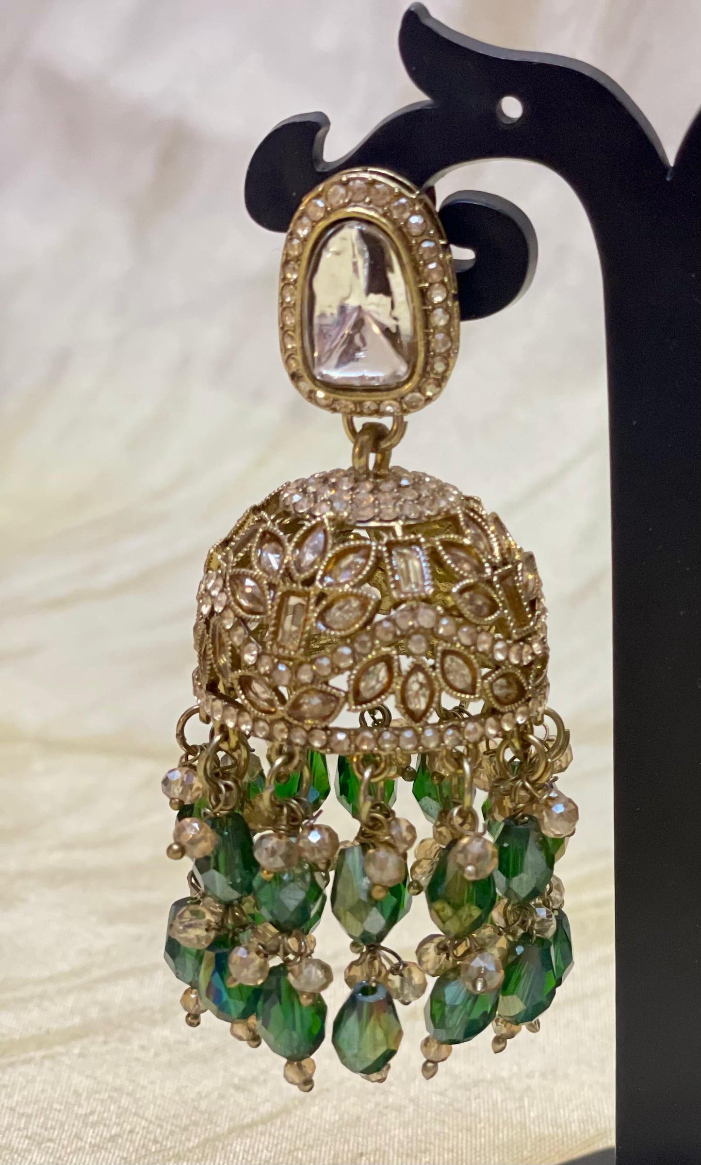 Green Bead Jhumkas-E010(01)