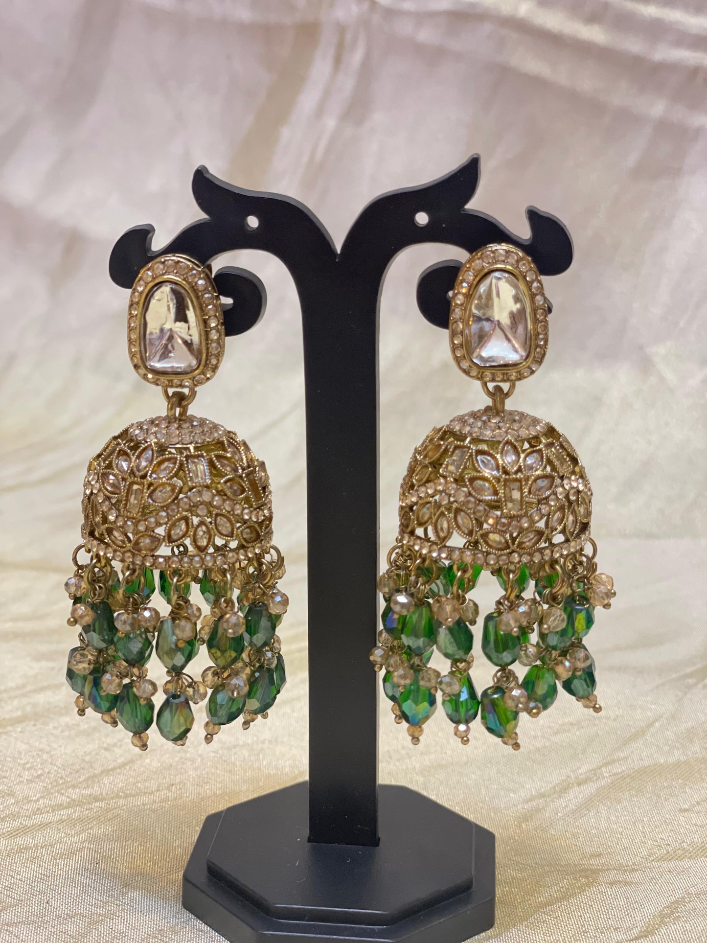 Green Bead Jhumkas-E010(01)