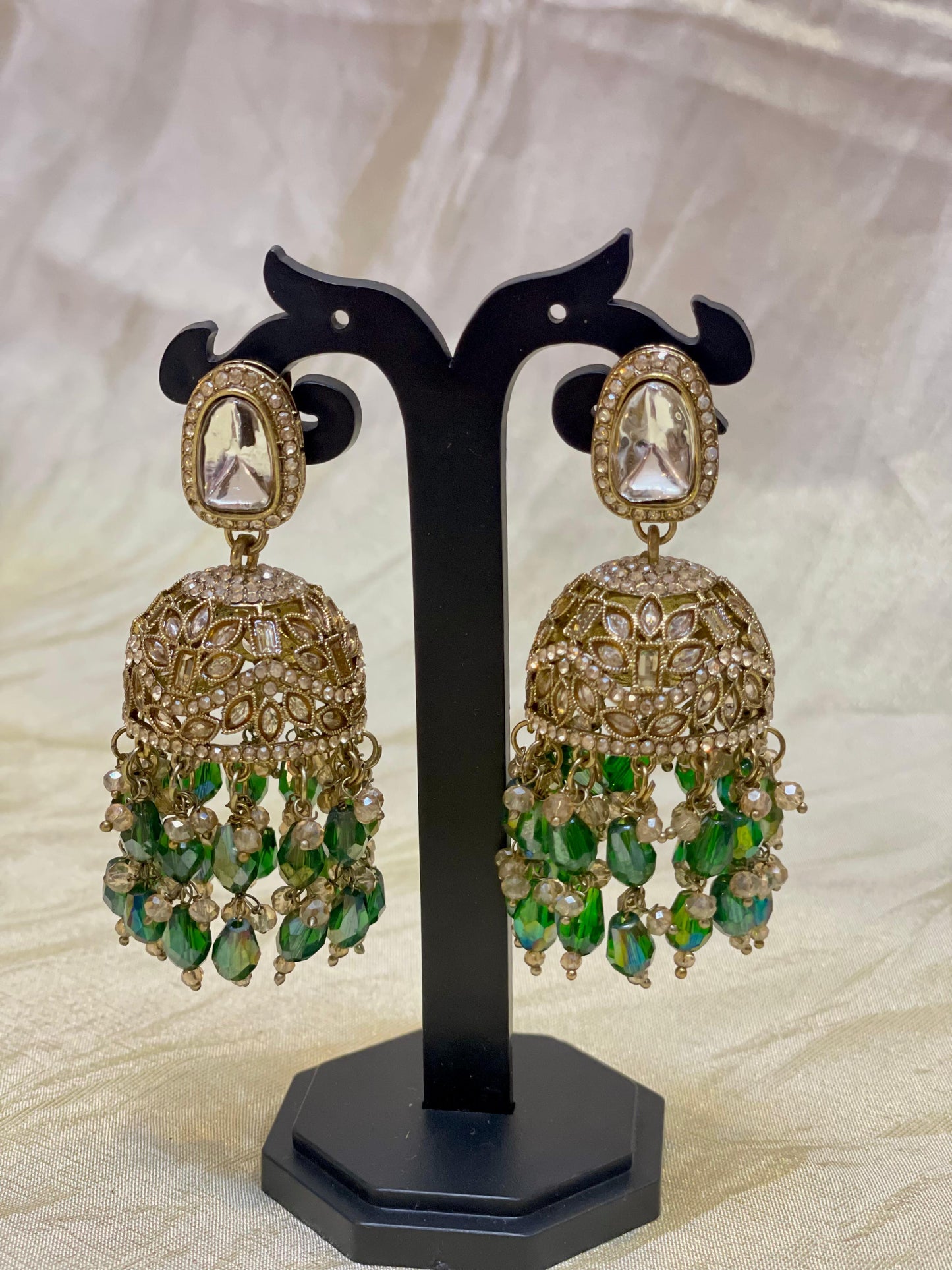 Green Bead Jhumkas-E010(01)