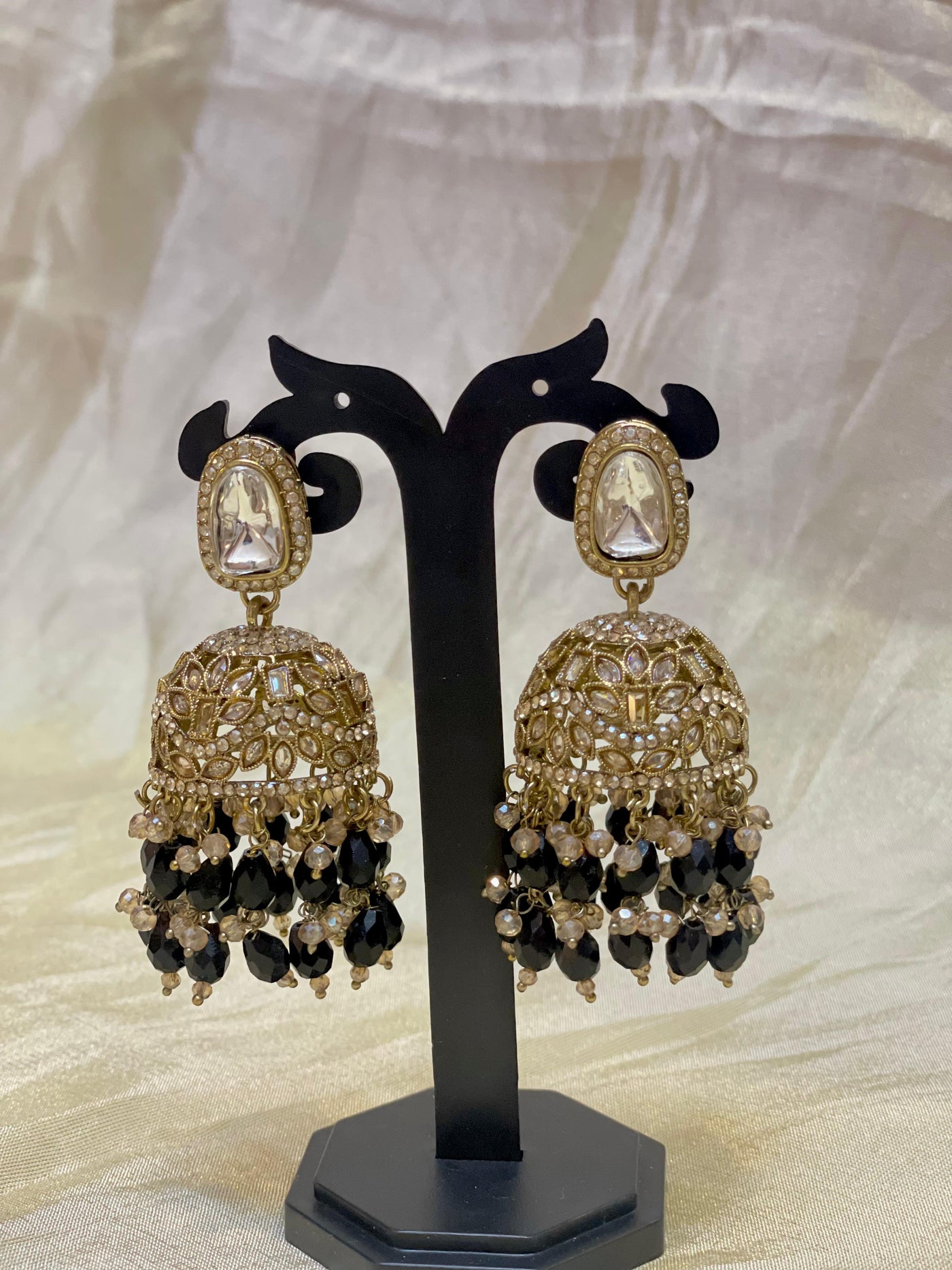Black Bead Jhumka-E010(02)