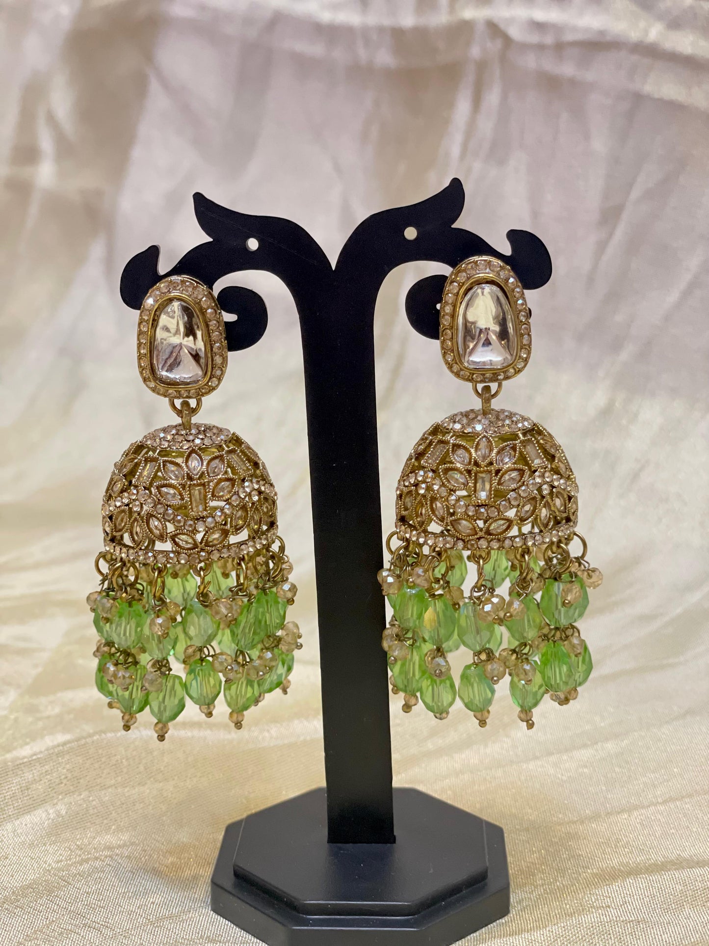 Light Green Bead Jhumkas -E010(03)