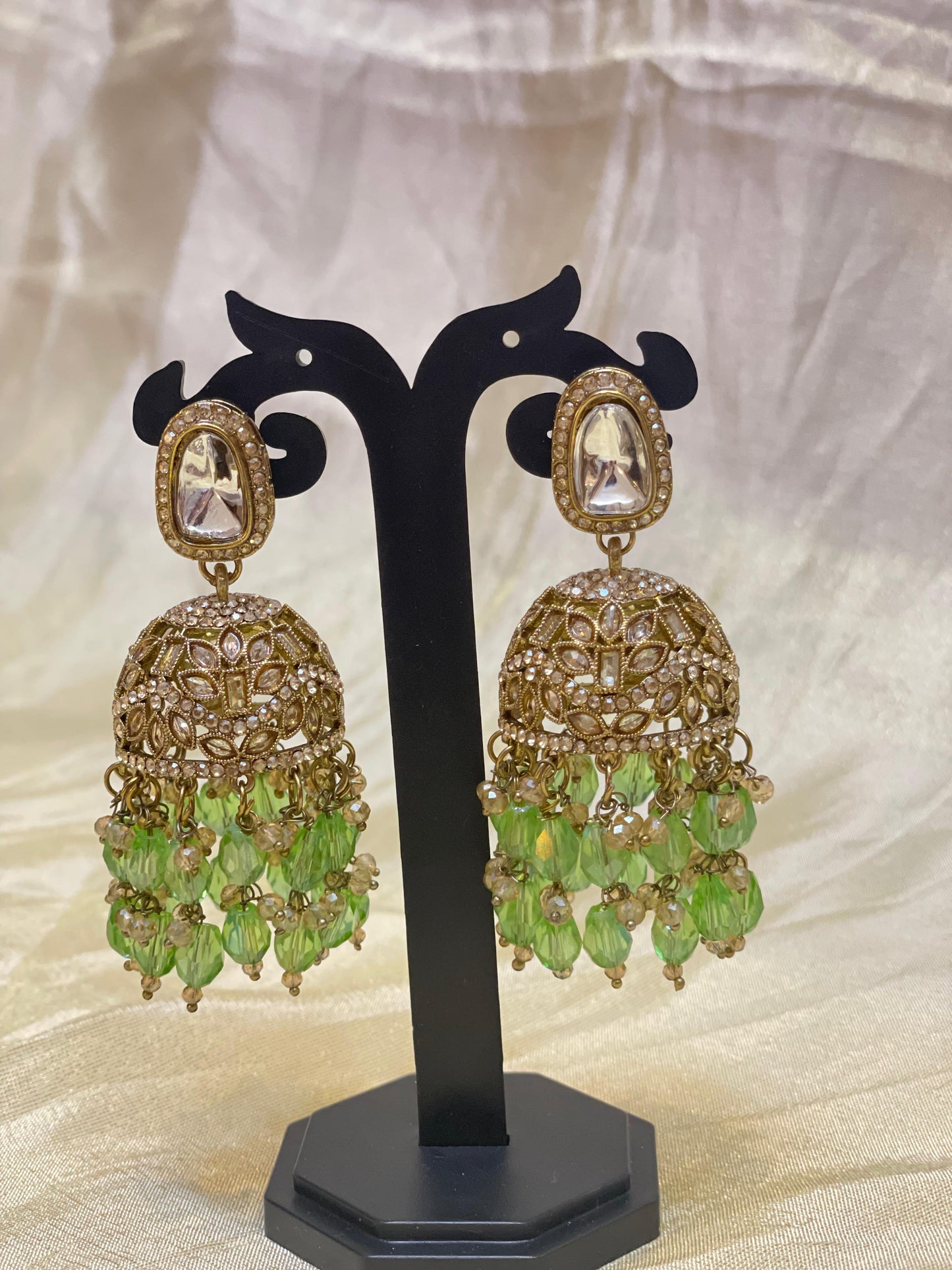 Light Green Bead Jhumkas -E010(03)
