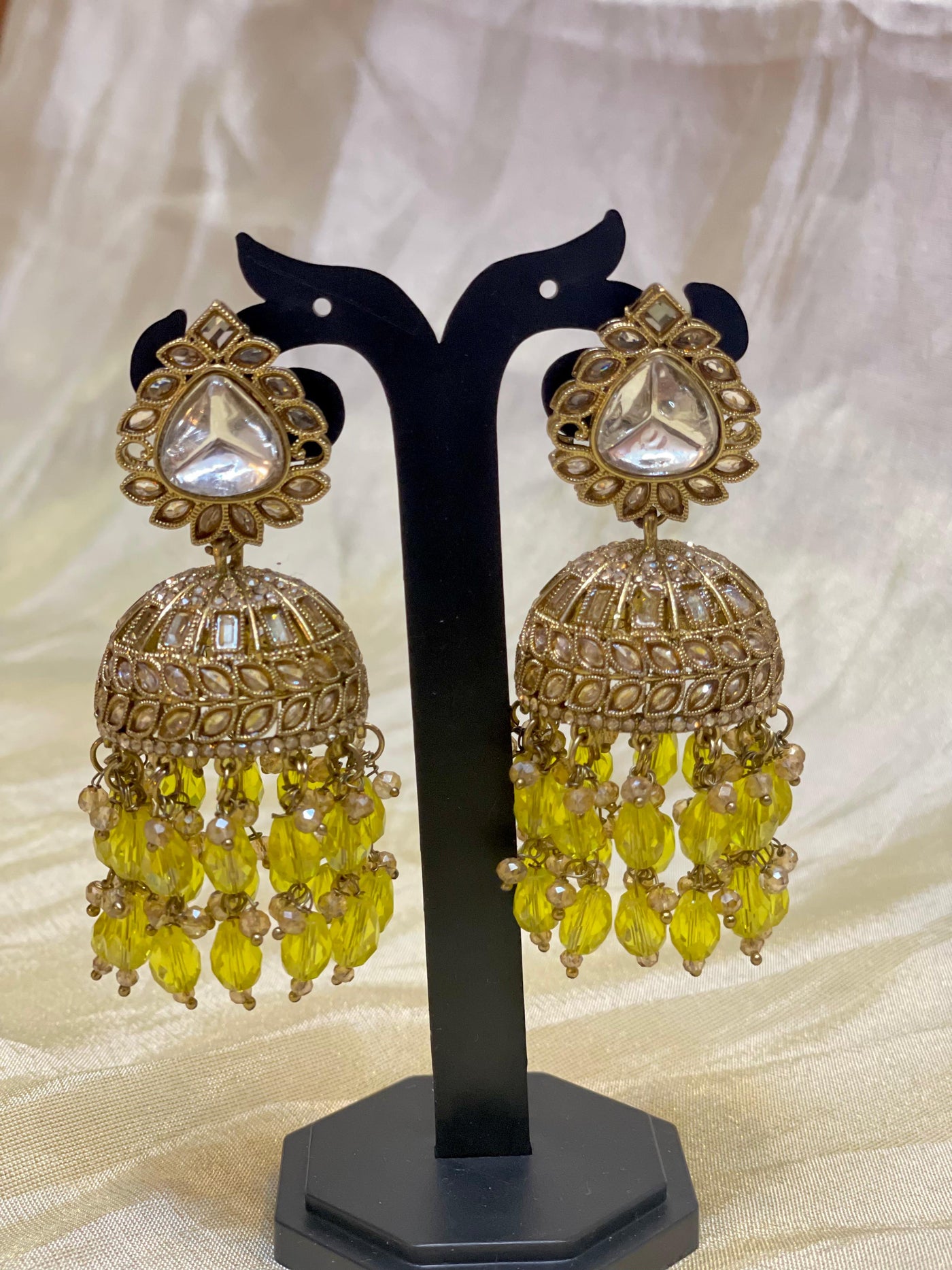 Yellow Kundan Jhumka Earrings -E011(02)