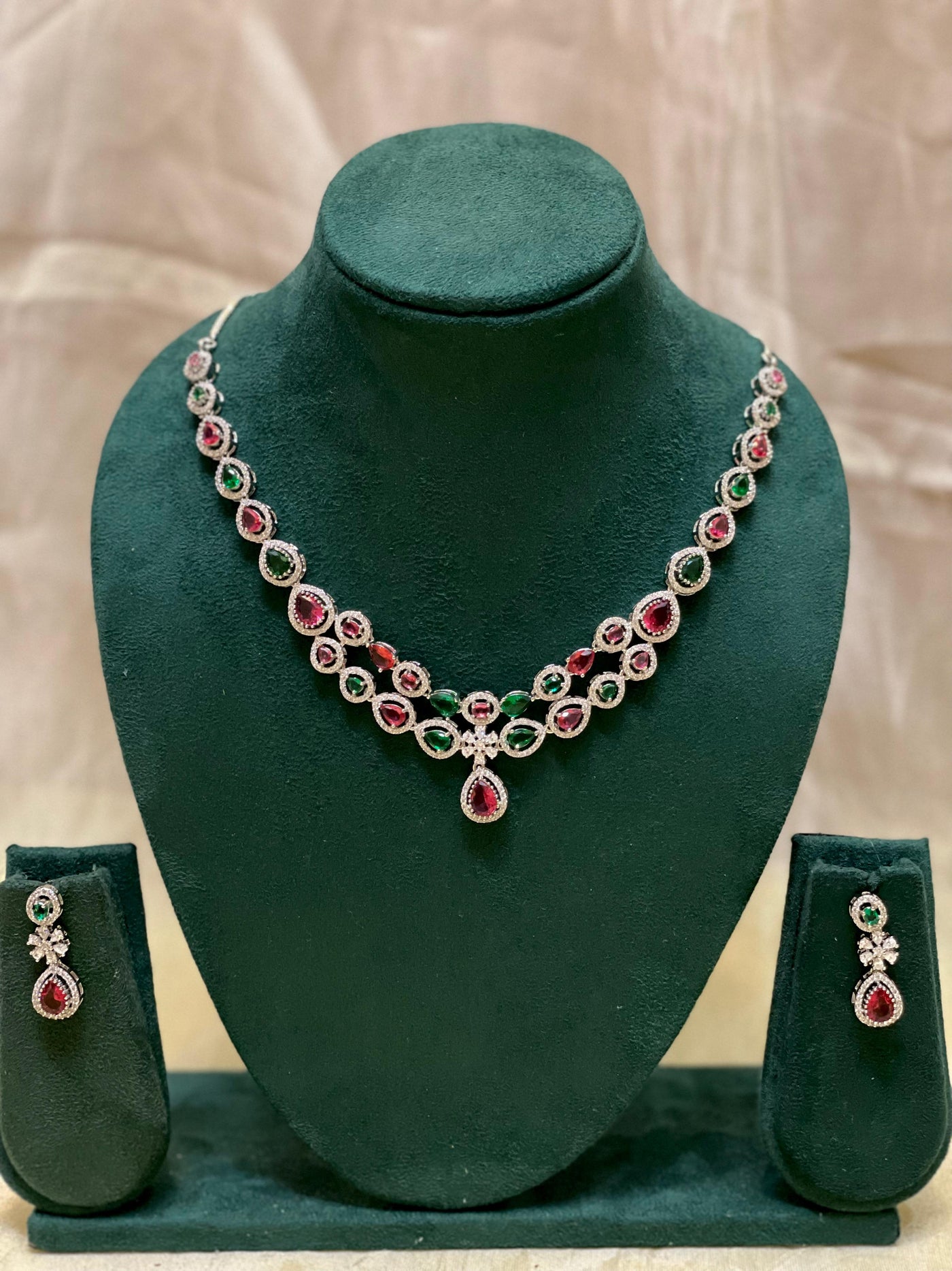 Ruby-Emerald Necklace Set-AD004(02)
