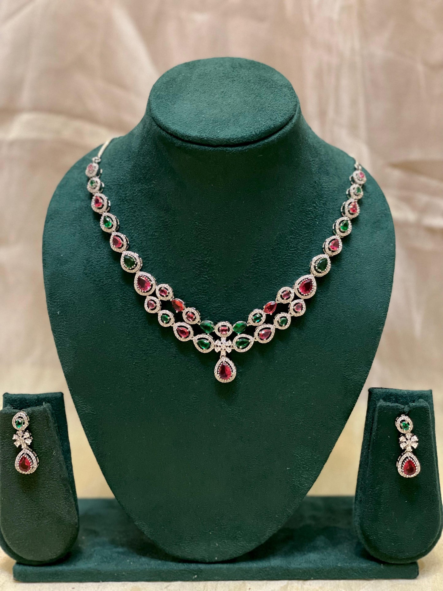 Ruby-Emerald Necklace Set-AD004(02)