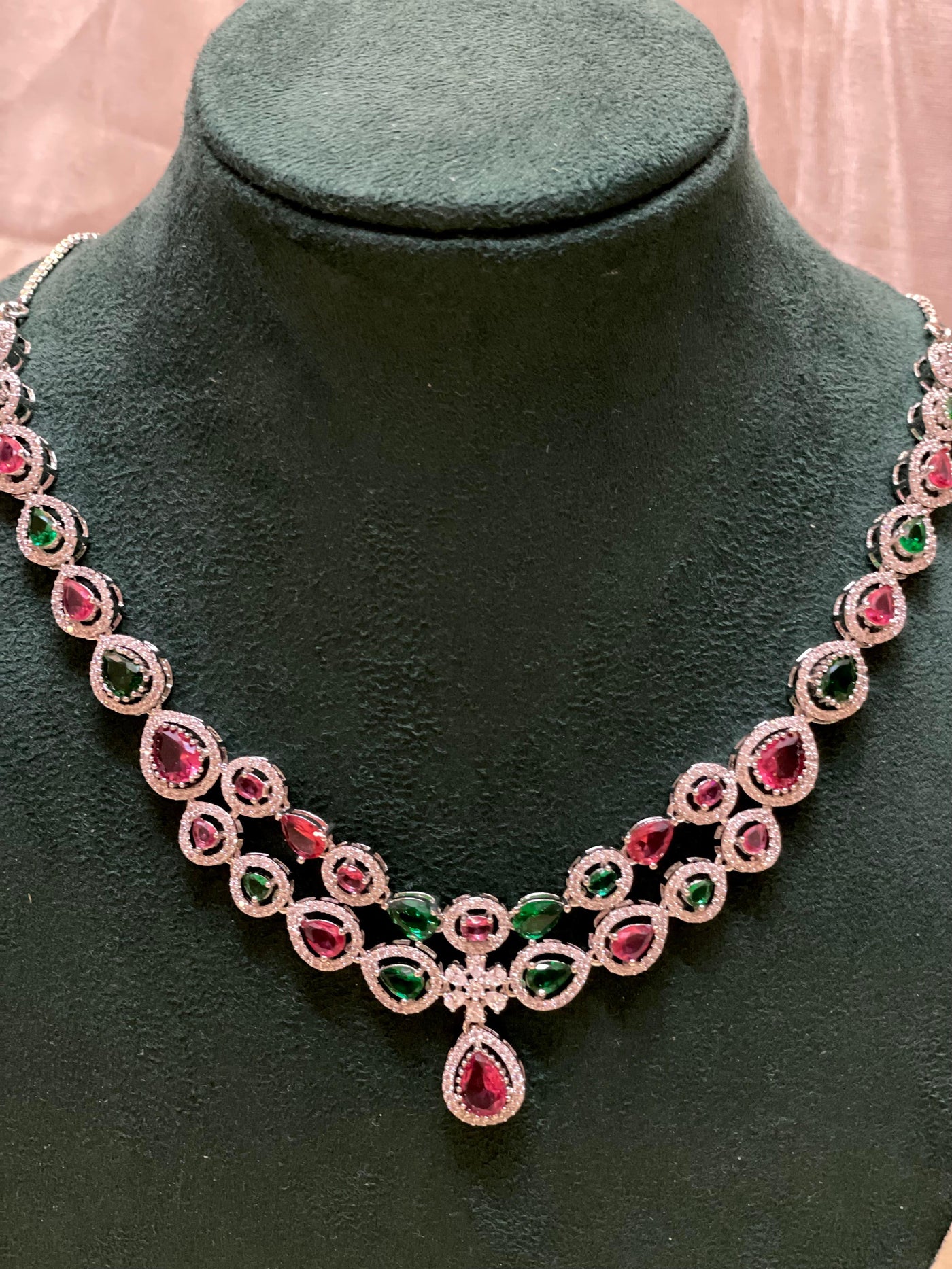 Ruby-Emerald Necklace Set-AD004(02)
