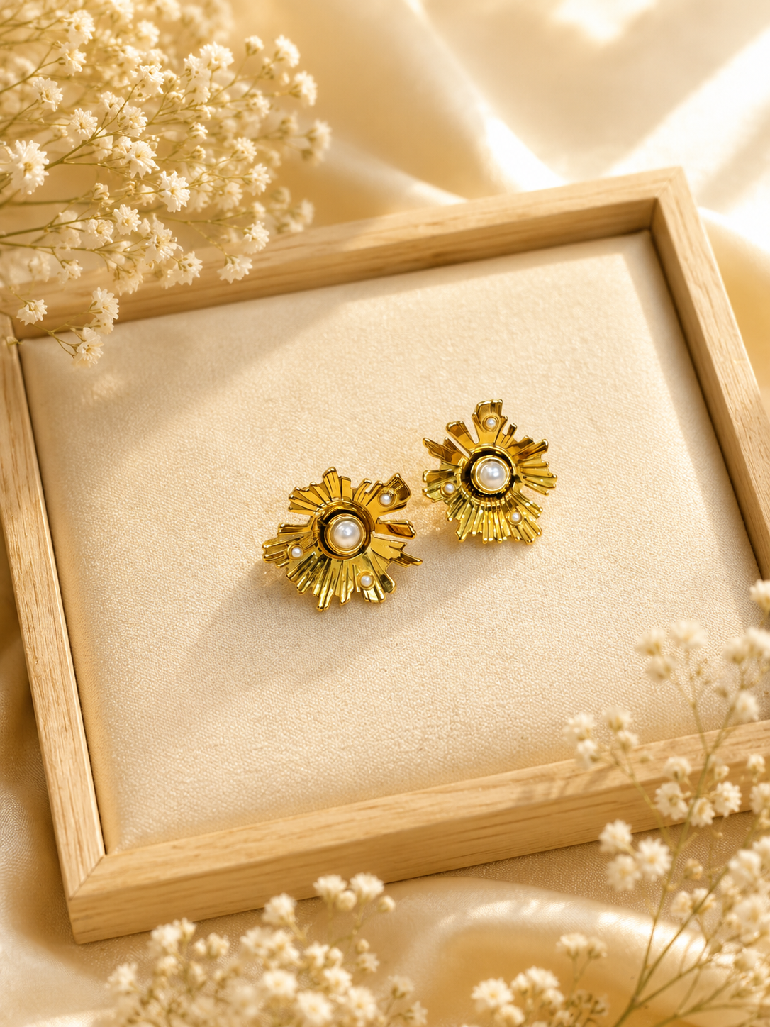 Sunburst Pearl Stud Earrings-E03