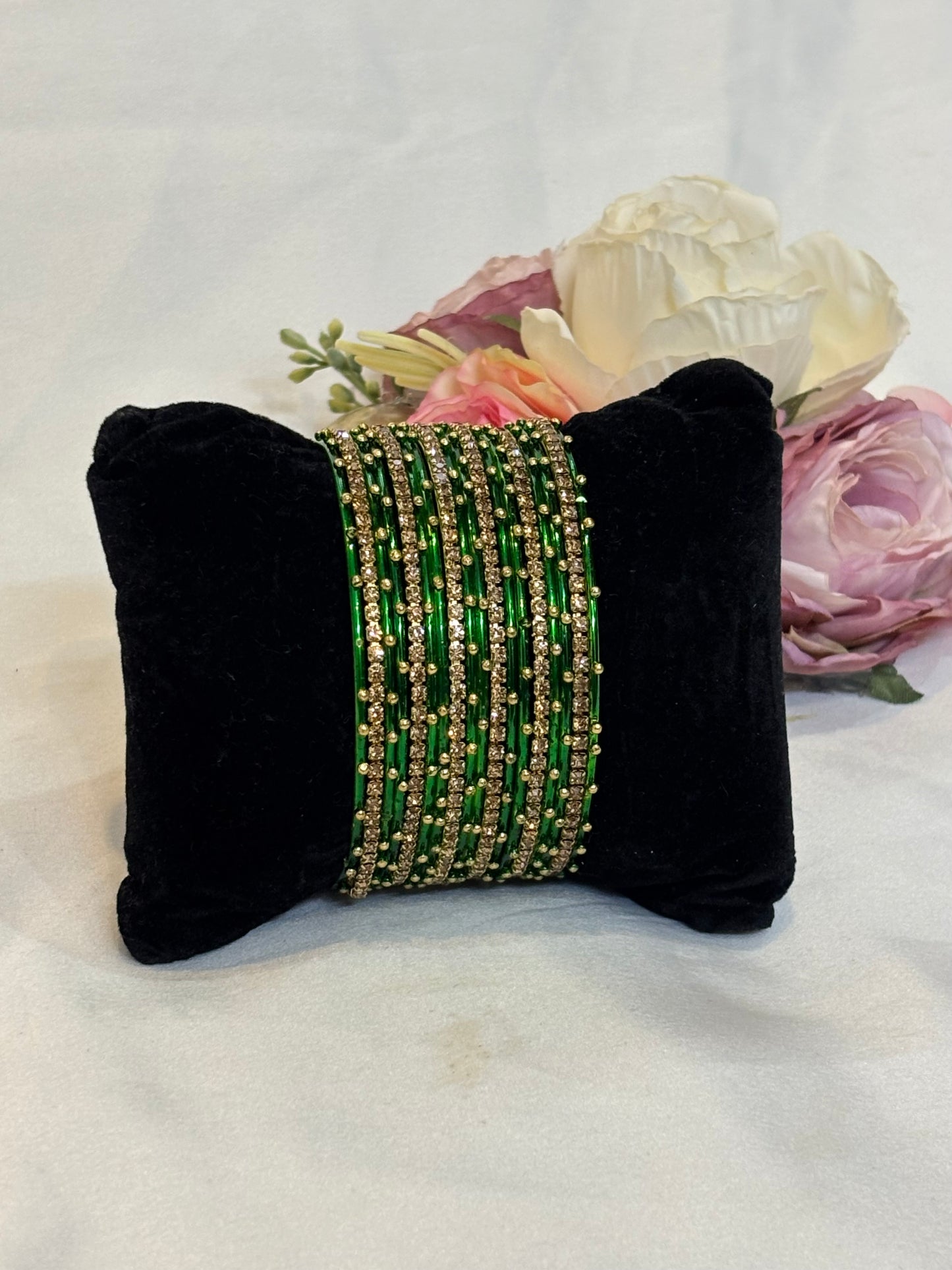 Green Crystal Bangles Set
