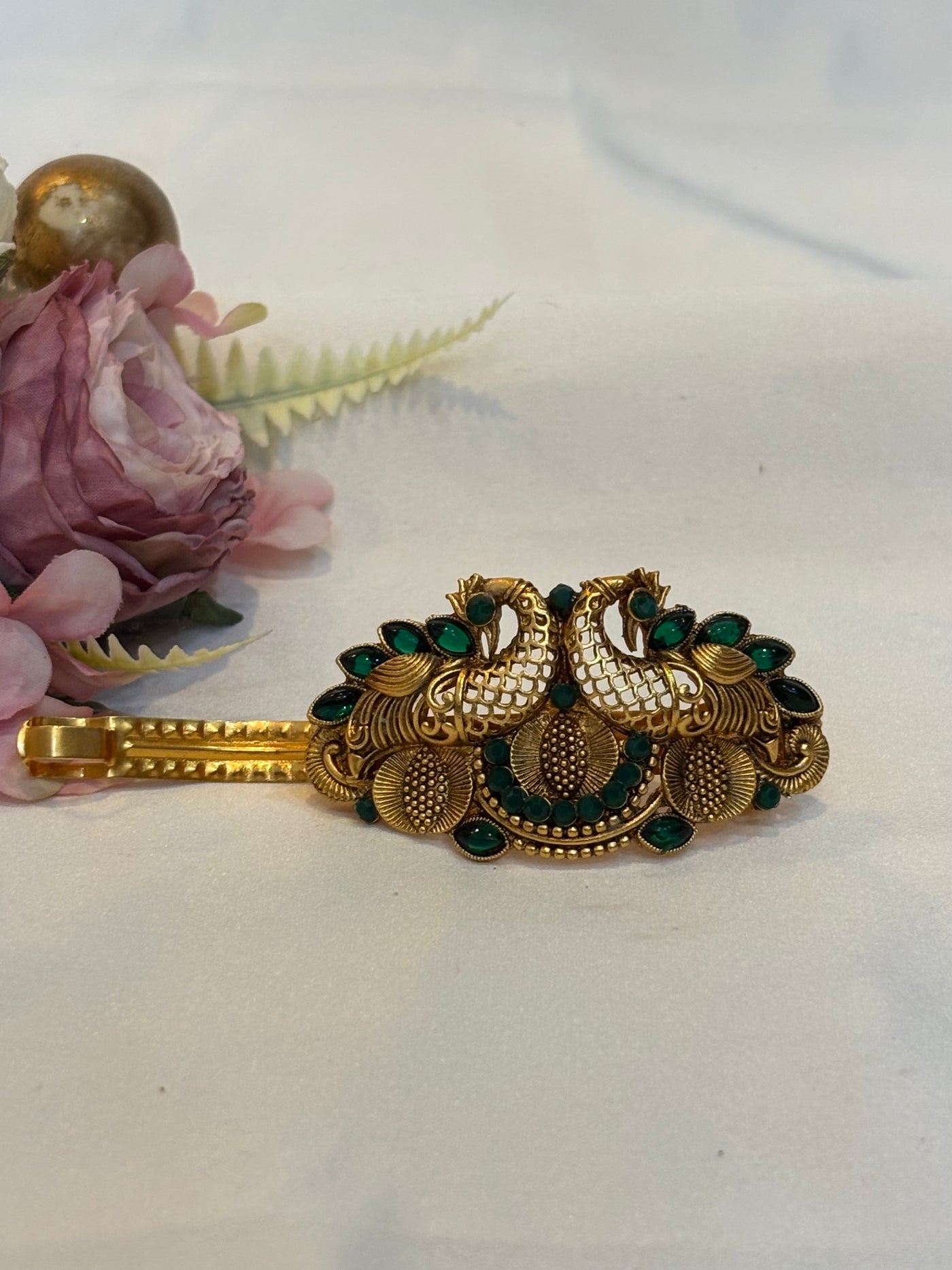 Emerald Twin Peacock Hair Clip-H012(2)