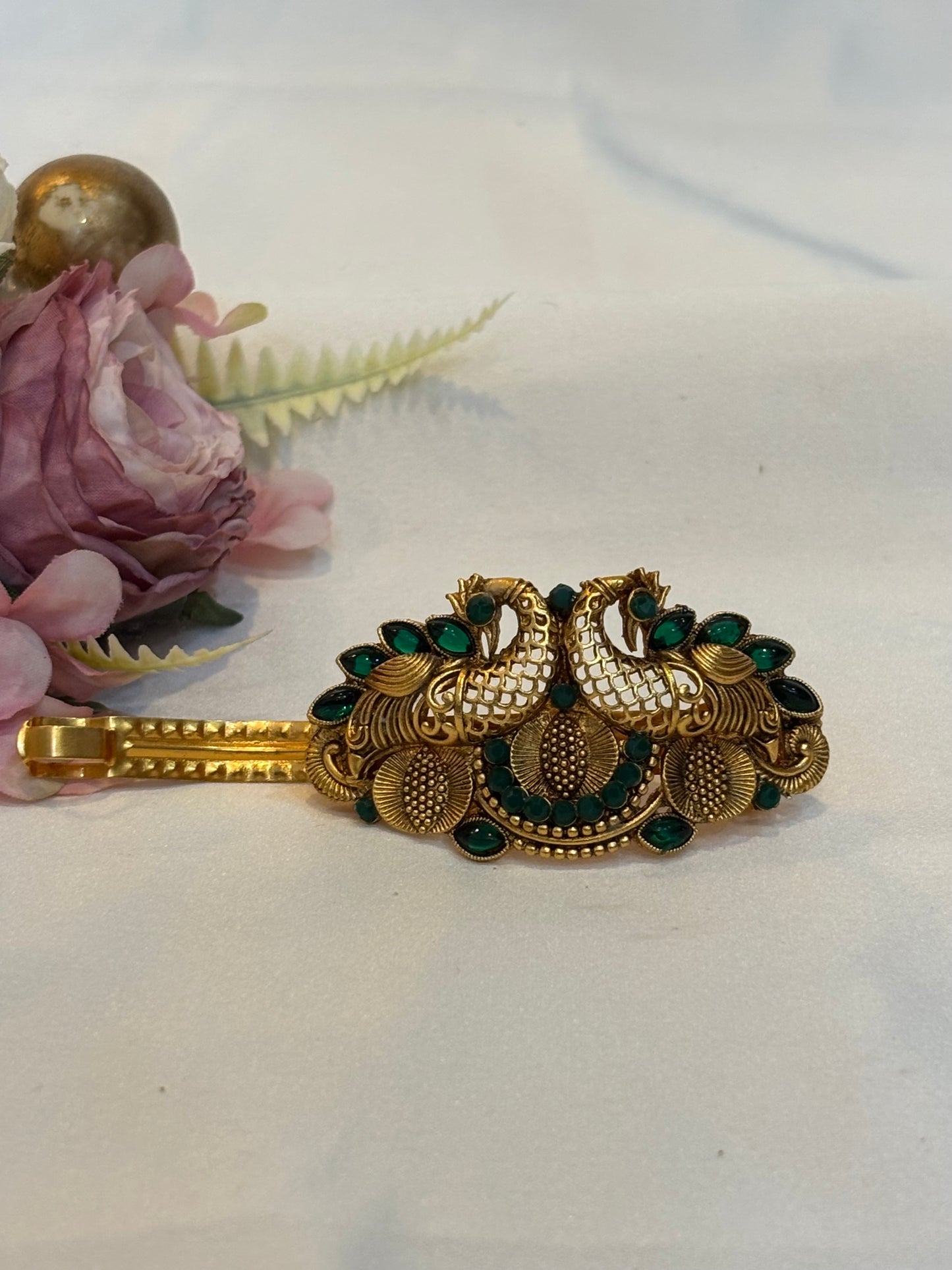 Emerald Twin Peacock Hair Clip-H012(2)