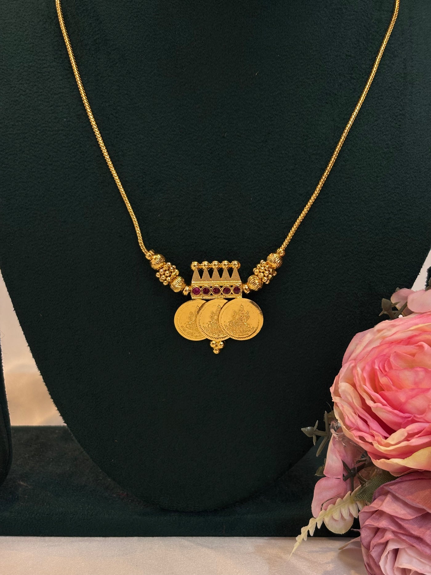 Three Coin Gold-Plated Mangalsutra Pendant