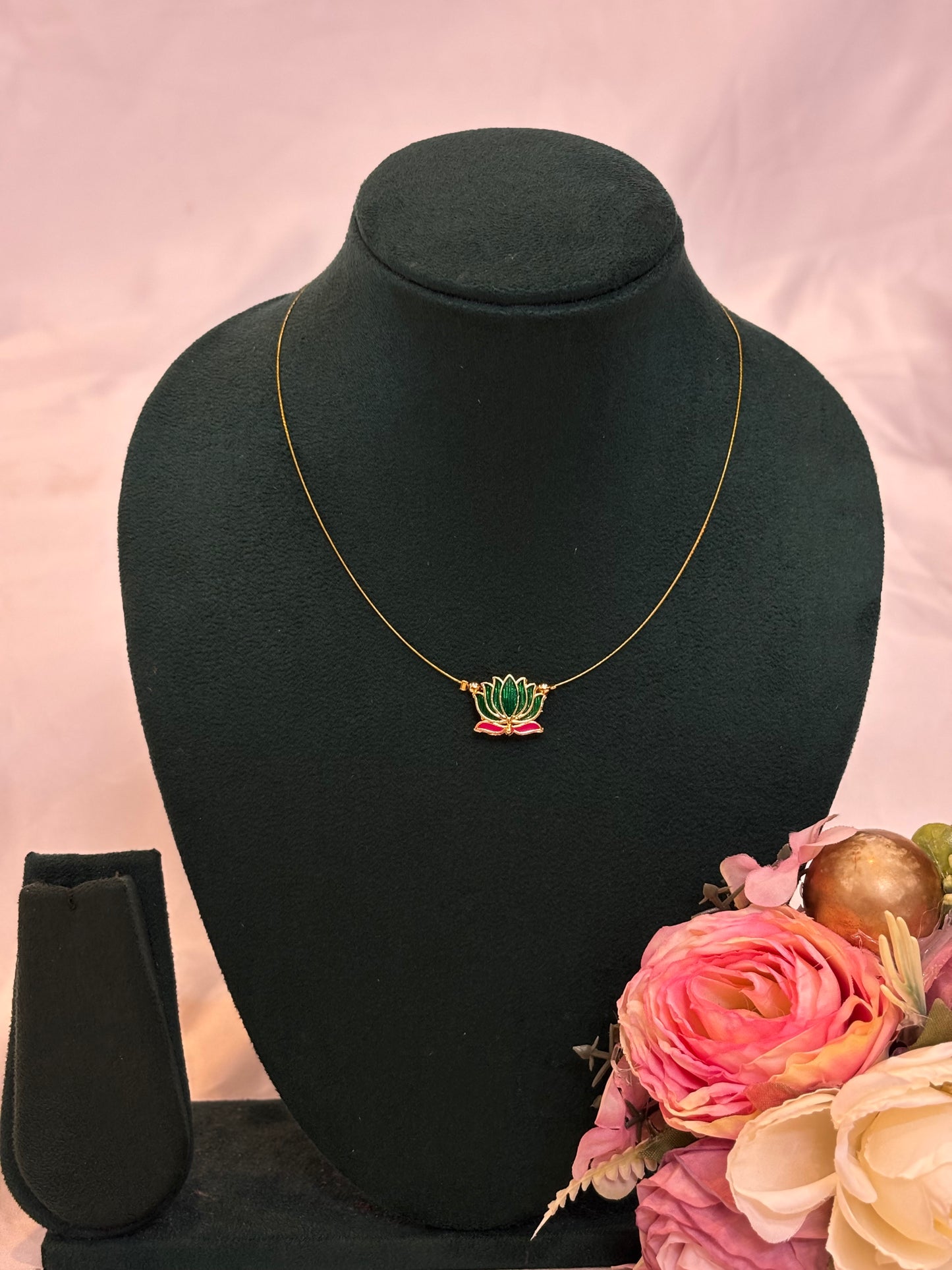 Green & Pink Lotus Necklace