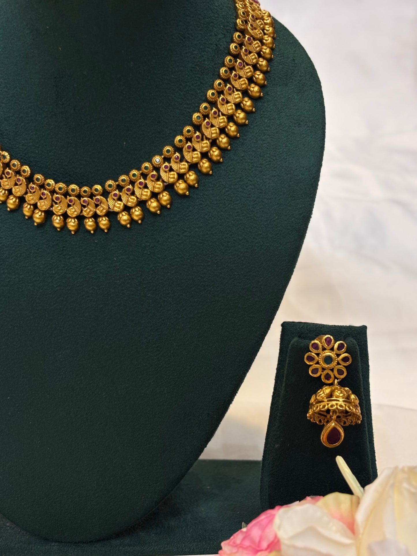 Gold-Tone Temple Necklace & Jhumka