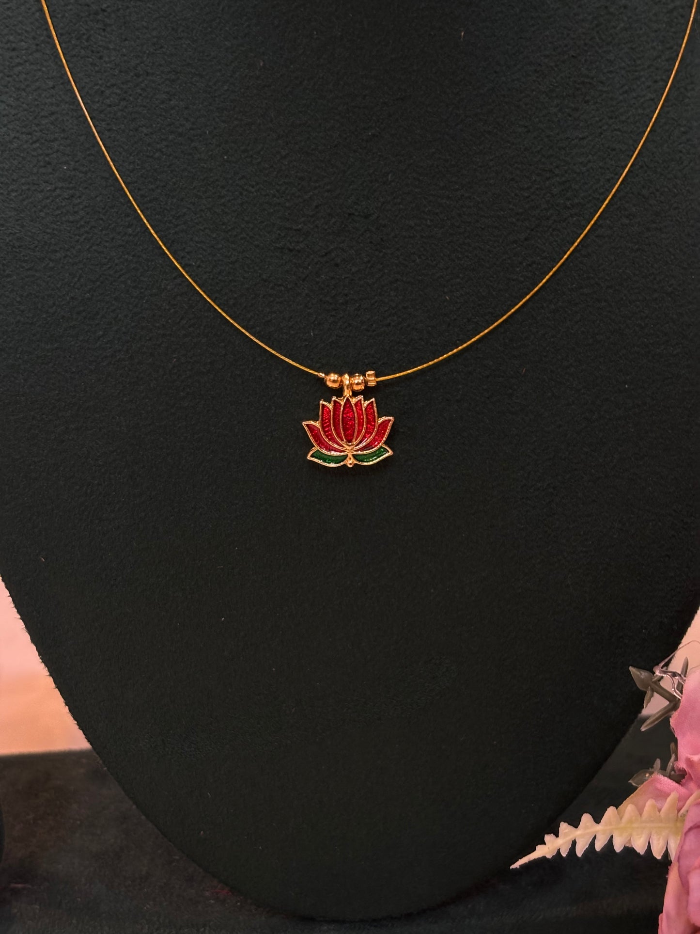 Red Lotus Pendant Necklace