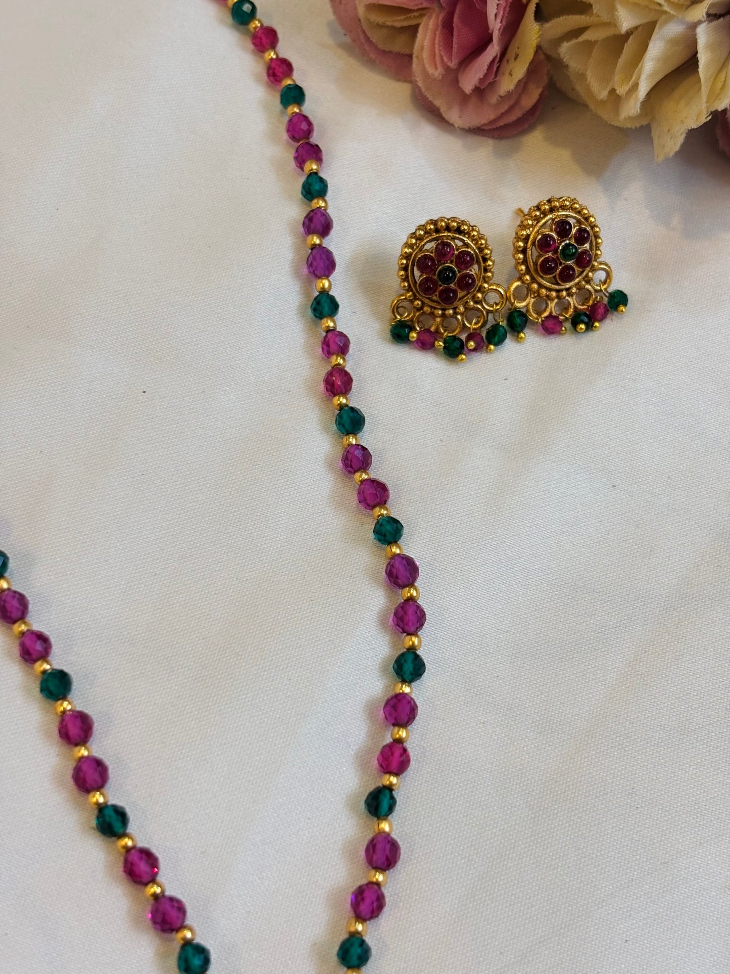 Ruby Emerald Beaded Necklace Set