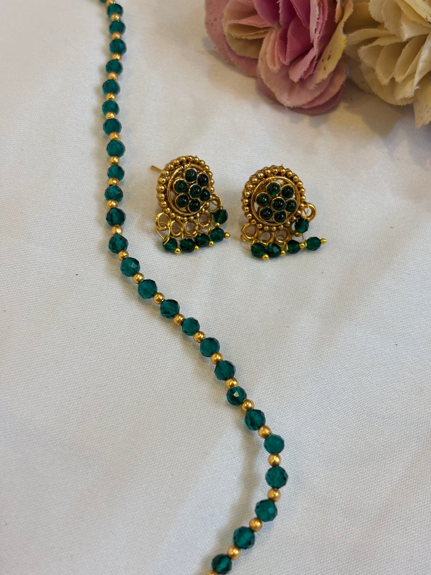 Emerald Green Beaded Necklace Set-N035(02)